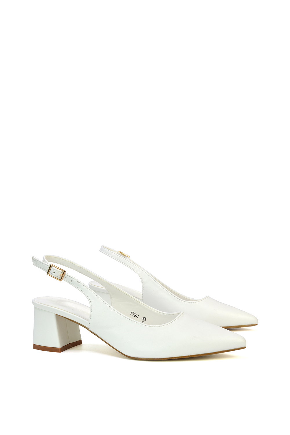 White 'Devon' Court Shoe Block Heels With Slingback, Image 5 of 6