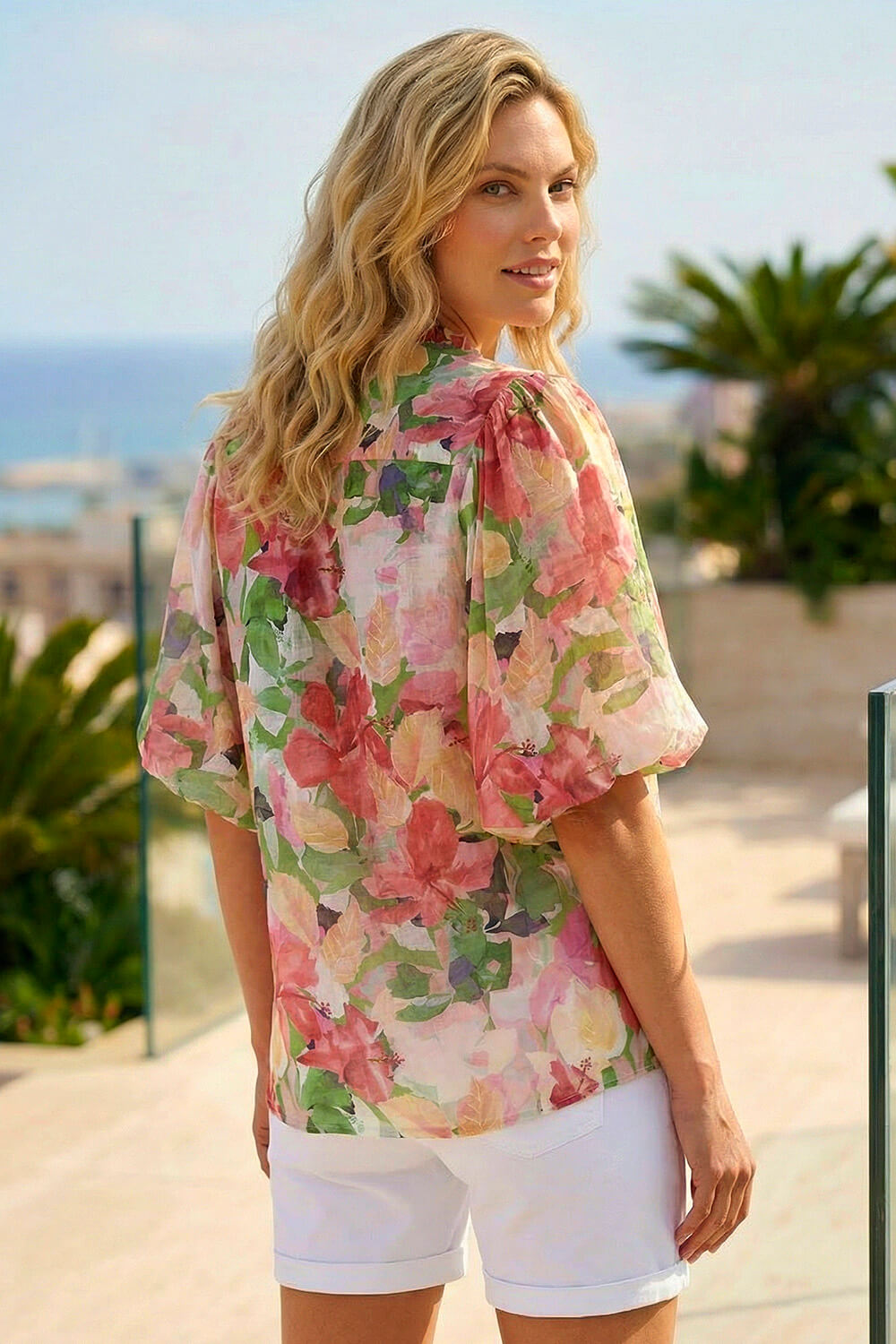 Pink Floral Gathered Blouse, Image 4 of 4