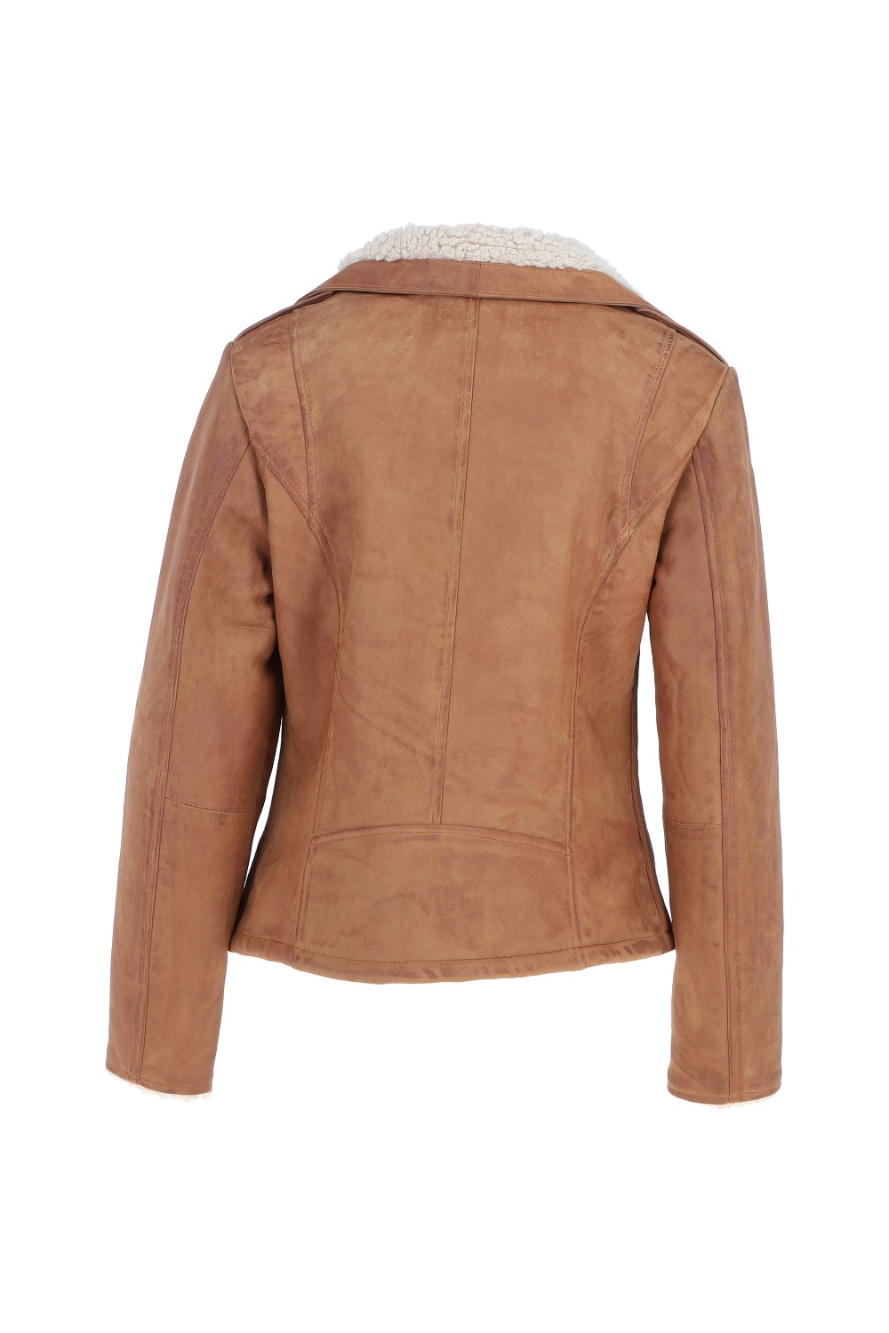 Tan 'Jan' Real Leather Biker Style Jacket With Faux Fur Lining, Image 4 of 5