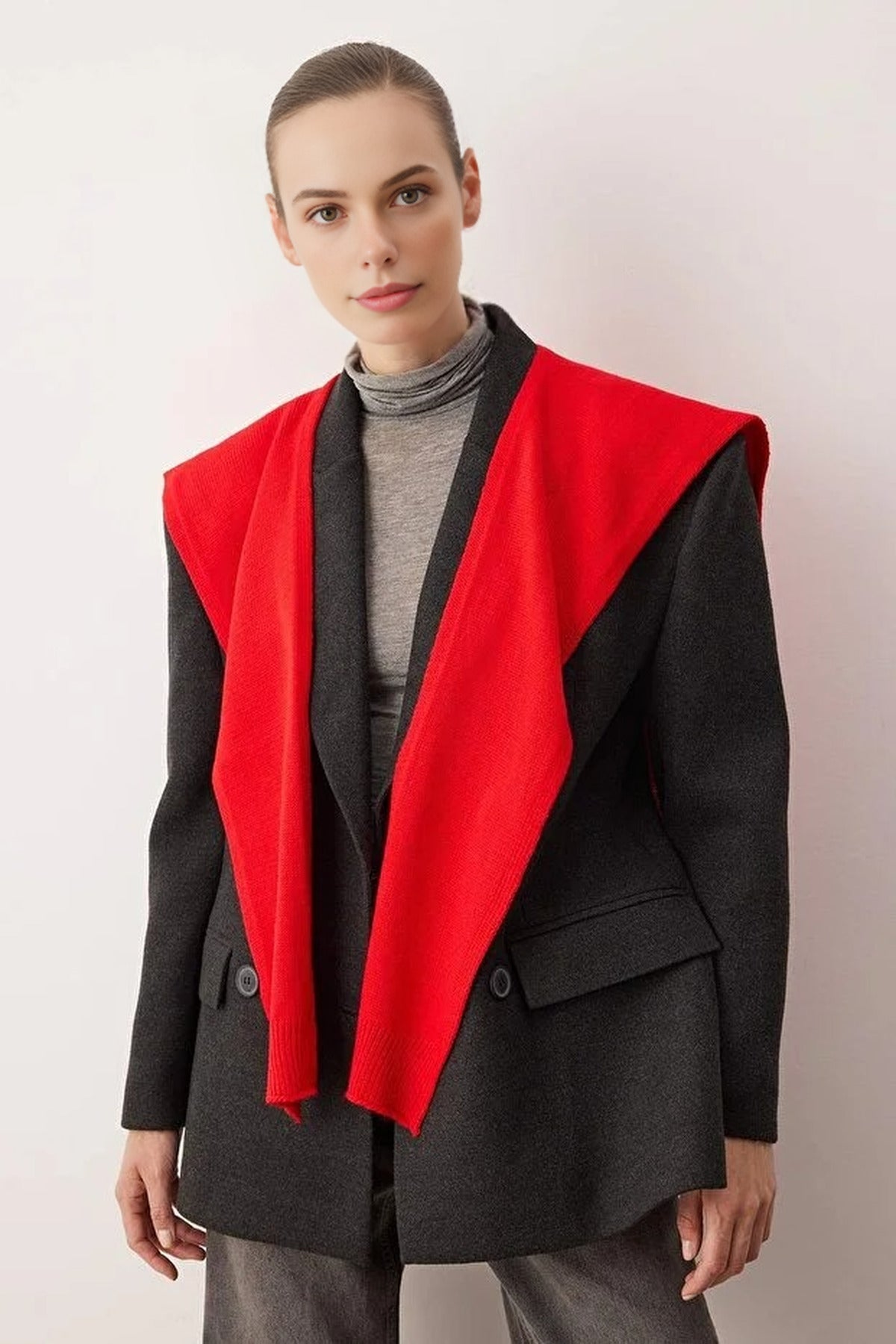 Red Knit Shawl Style Sweater Layer, Image 1 of 2