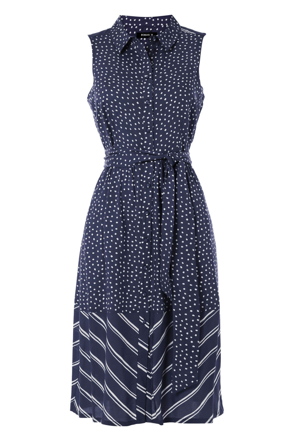 Navy Contrast Print Shirt Dress, Image 6 of 5