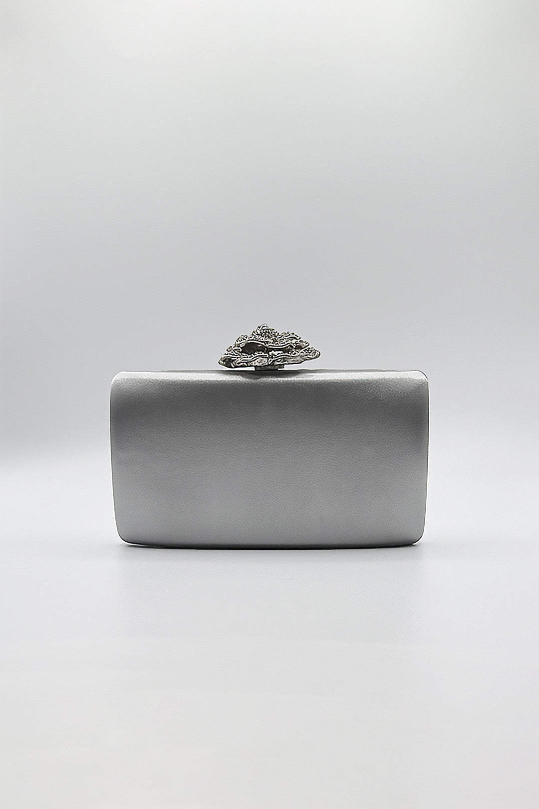 Pink Satin Clutch Bag With Rose Jewel