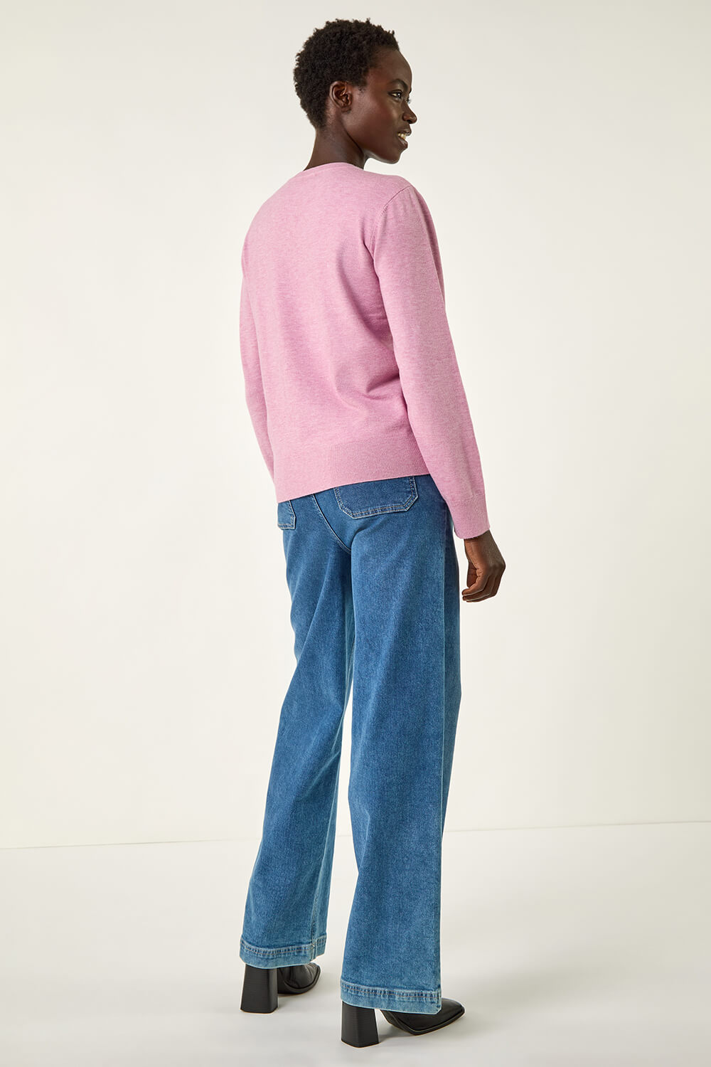 PINK Sparkly Heart V-Neck Knit Jumper , Image 4 of 5