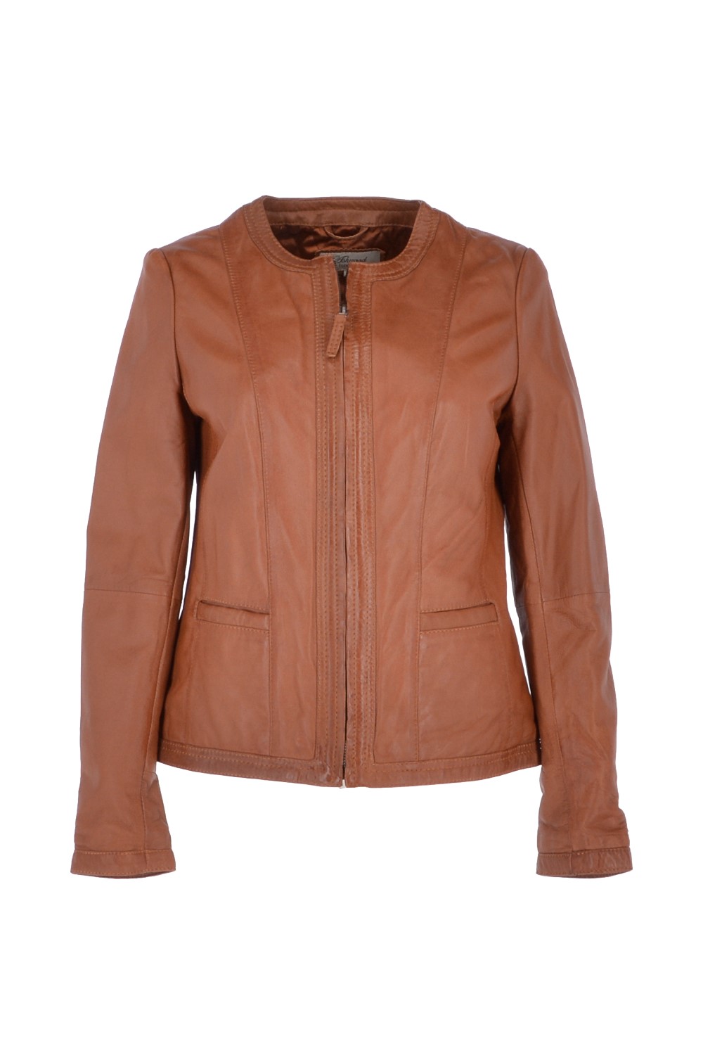 Tan Ashwood Leather Tan 'Liona' Collarless Leather Jacket, Image 2 of 5
