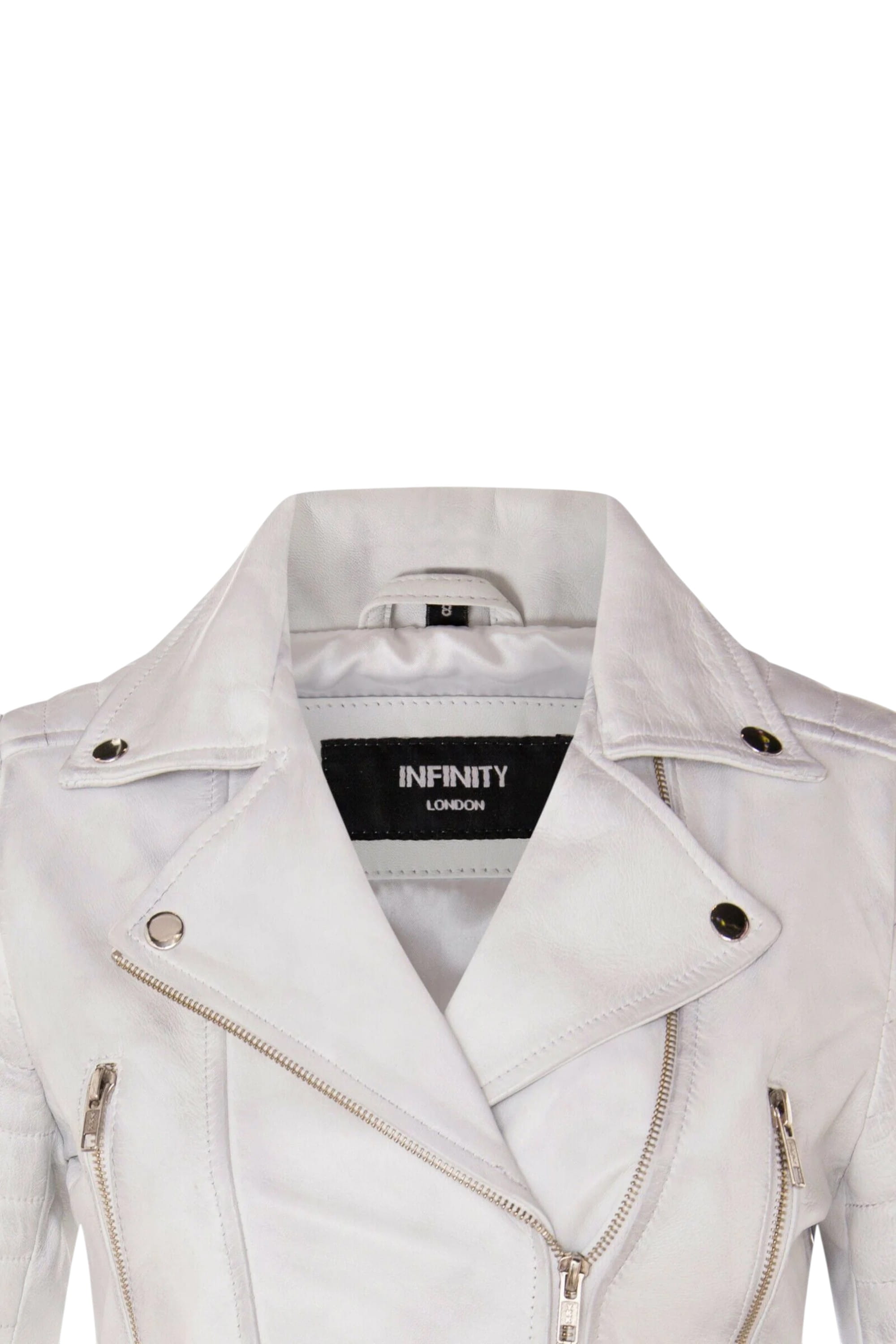 White Cropped Brando Leather Biker Jacket, Image 6 of 7