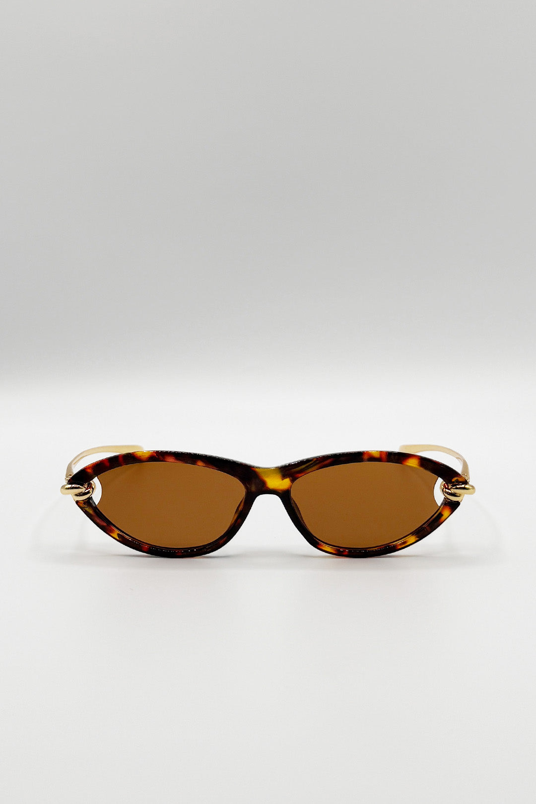 Brown SVNX Brown Bold Oval Angular Sunglasses in Tortoiseshell, Image 2 of 5
