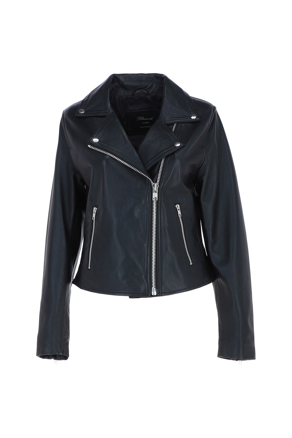 Black 'Caro' Real Leather Biker Jacket, Image 2 of 5