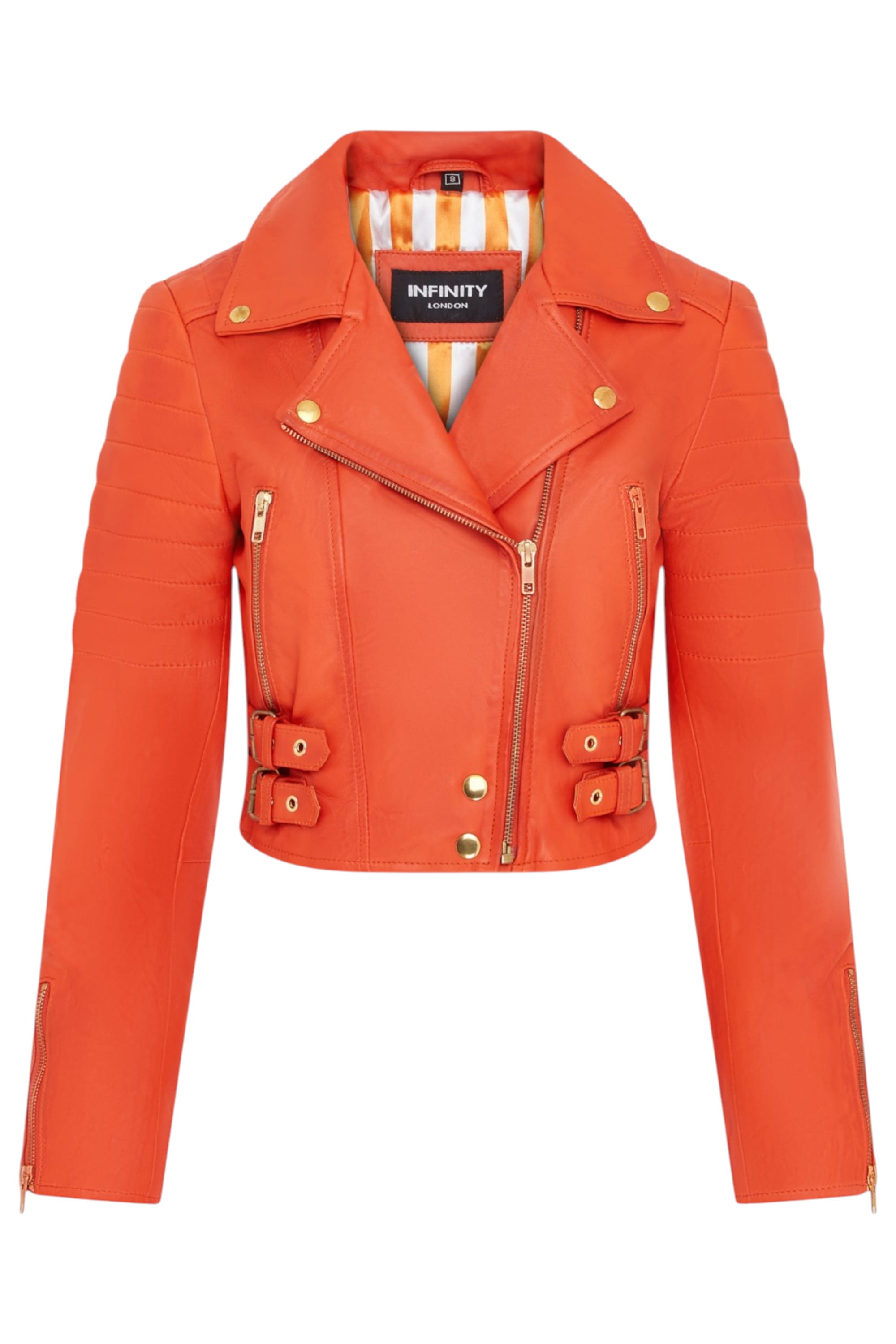 Orange Cropped Brando Leather Biker Jacket, Image 2 of 7