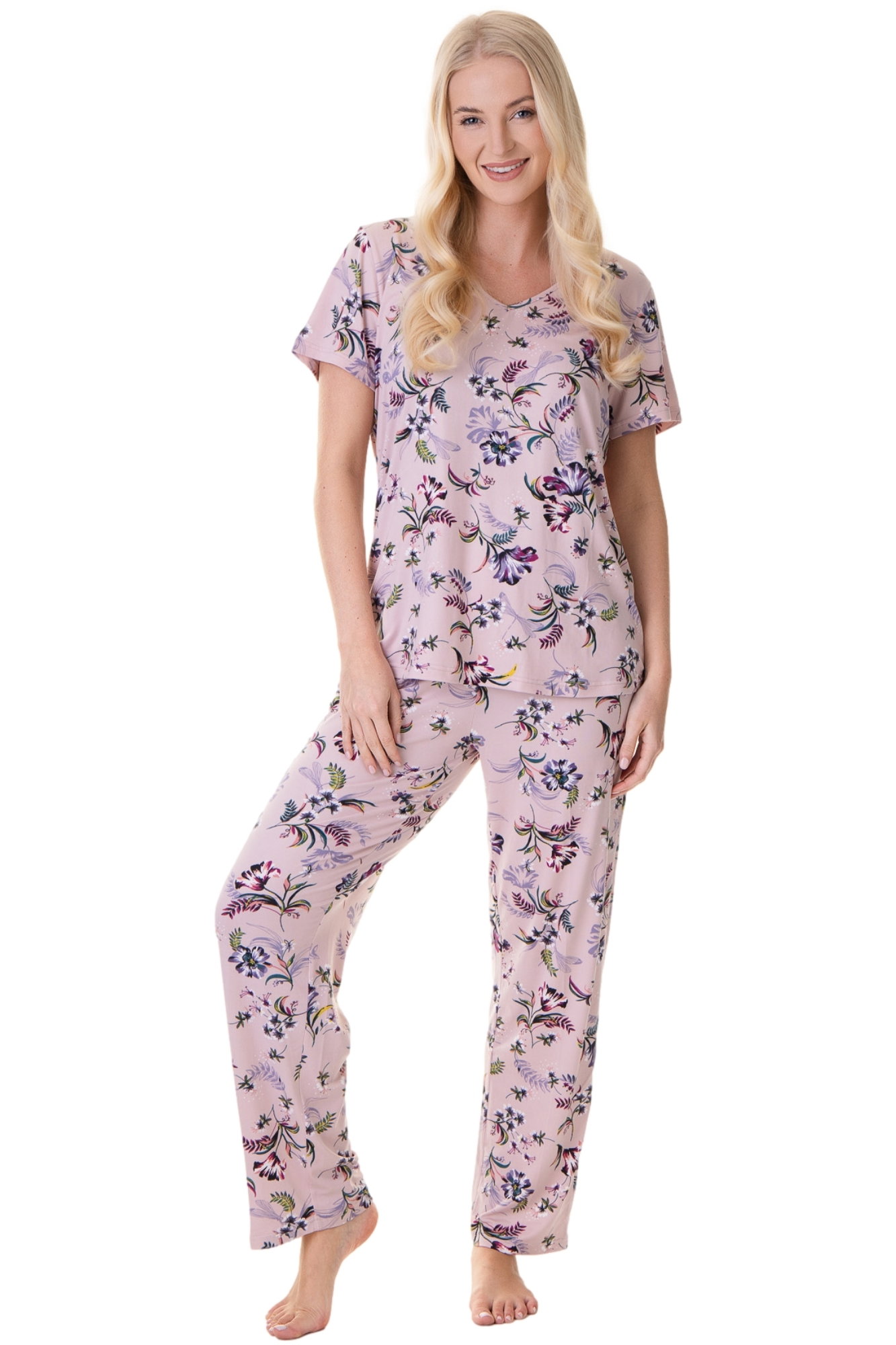 Mauve Camille Lingerie Mauve Lightweight Floral Print Pyjama Set, Image 1 of 5