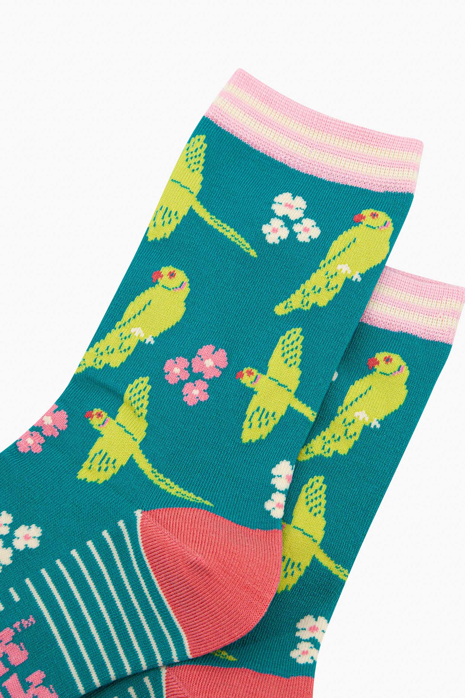Teal Ring Necked Parakeet Bamboo Socks, Image 3 of 4
