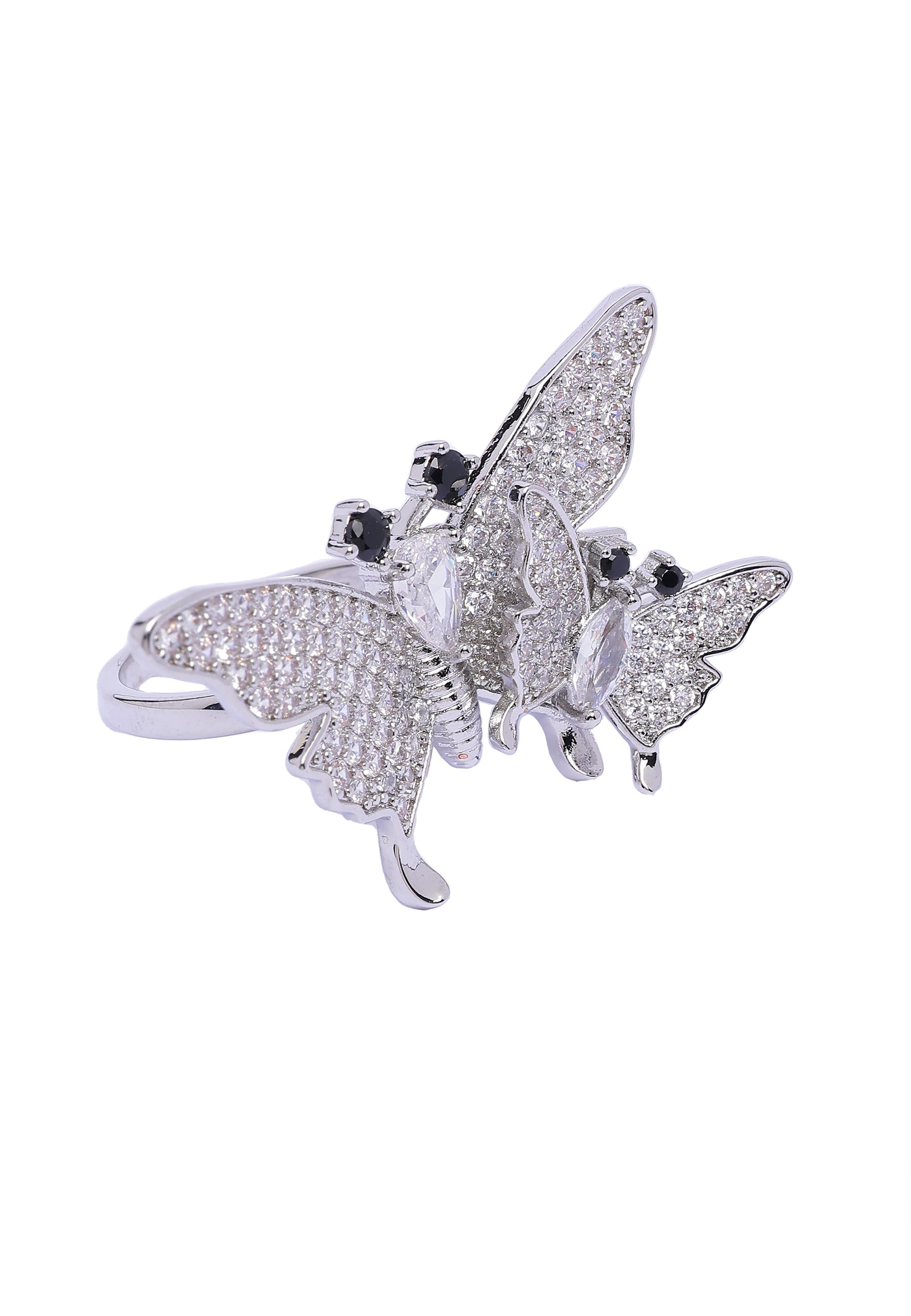 Metallic Silver Cute Flutter Ring - Free-Size