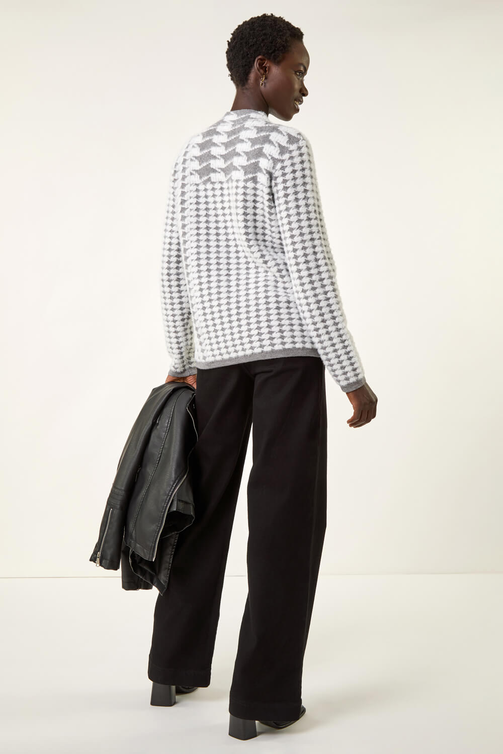 Grey Intarsia High Neck Knit Jumper, Image 4 of 5