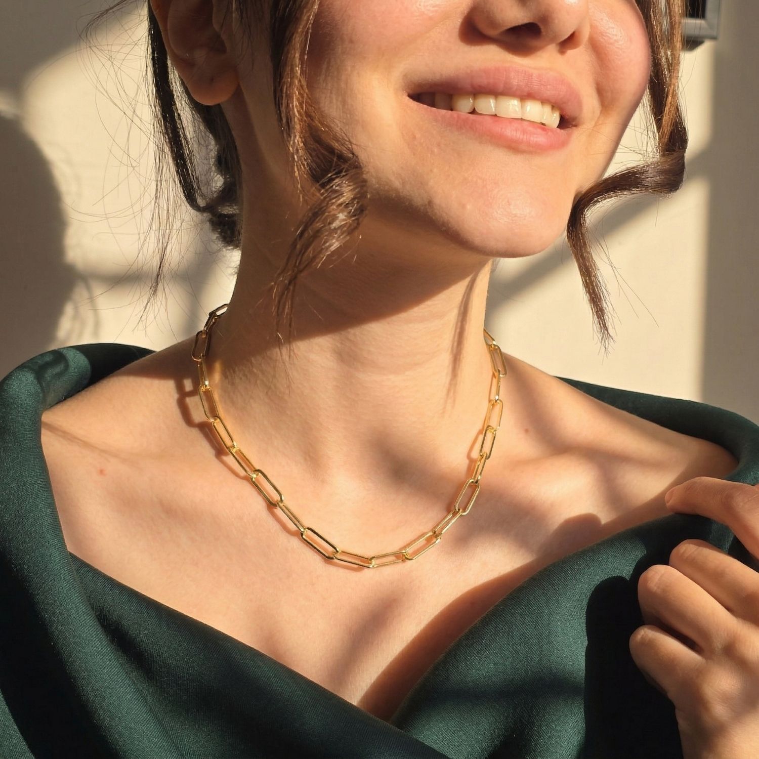Gold 18ct Gold Plated Paperclip Necklace, Image 2 of 3