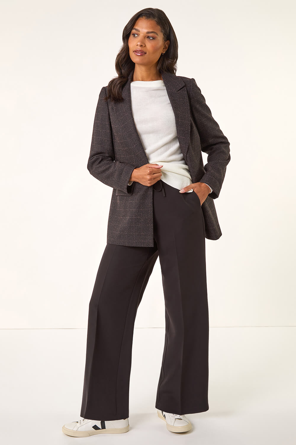 Aubergine Check Print Longline Blazer, Image 3 of 5