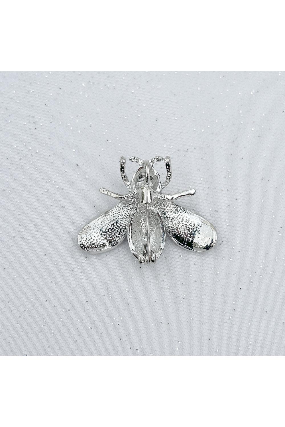 Silver Bee Brooch Pearl Pin Crystal, Image 3 of 4
