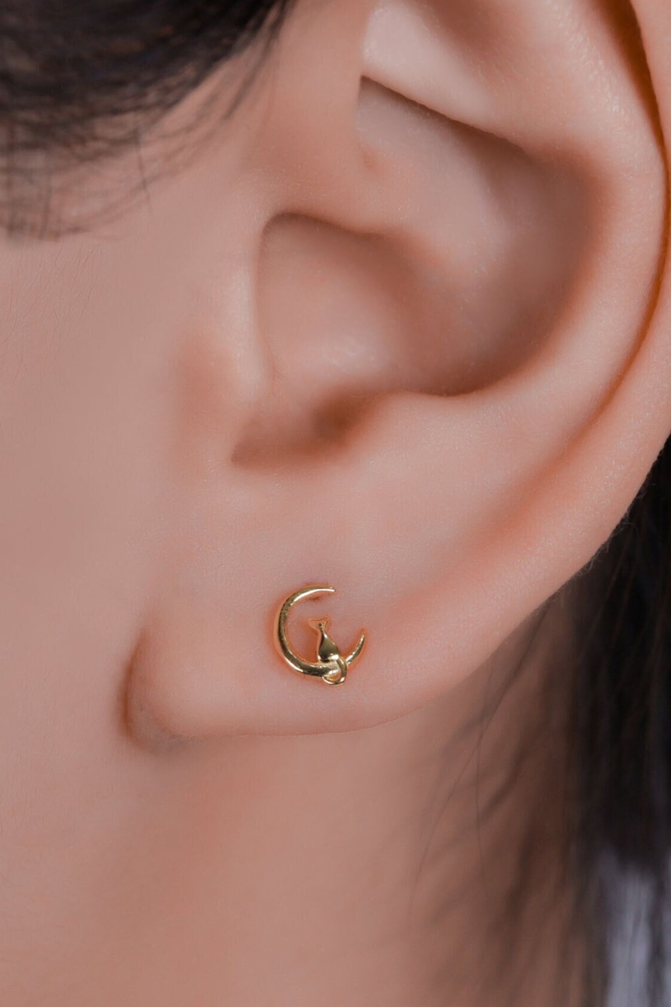 Gold Mia Gioielli Gold Sterling Silver Cat on Moon Studs, Image 2 of 2