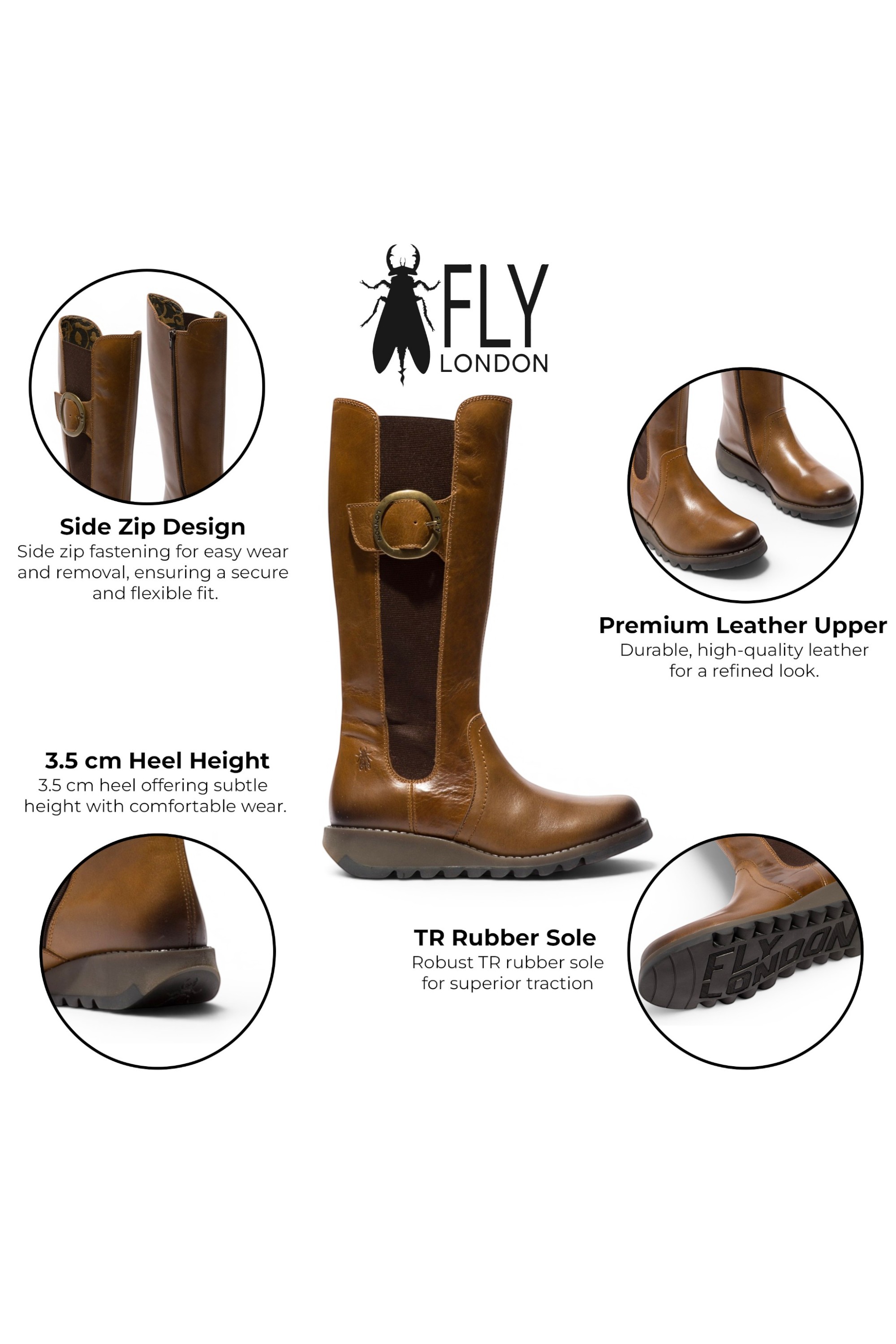 Camel Womens Leather Knee-High Boots-SOIF360, Image 3 of 5