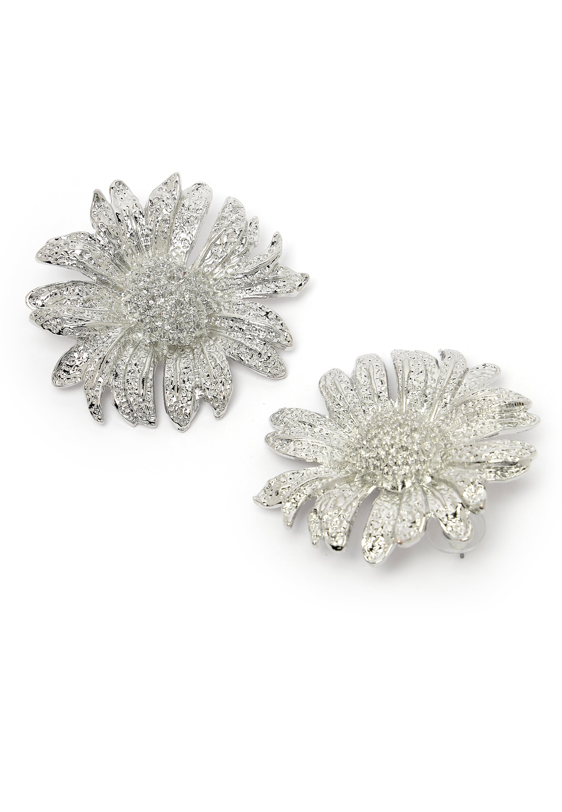 Silver Silver-Coloured Floral Stud Earrings, Image 3 of 5