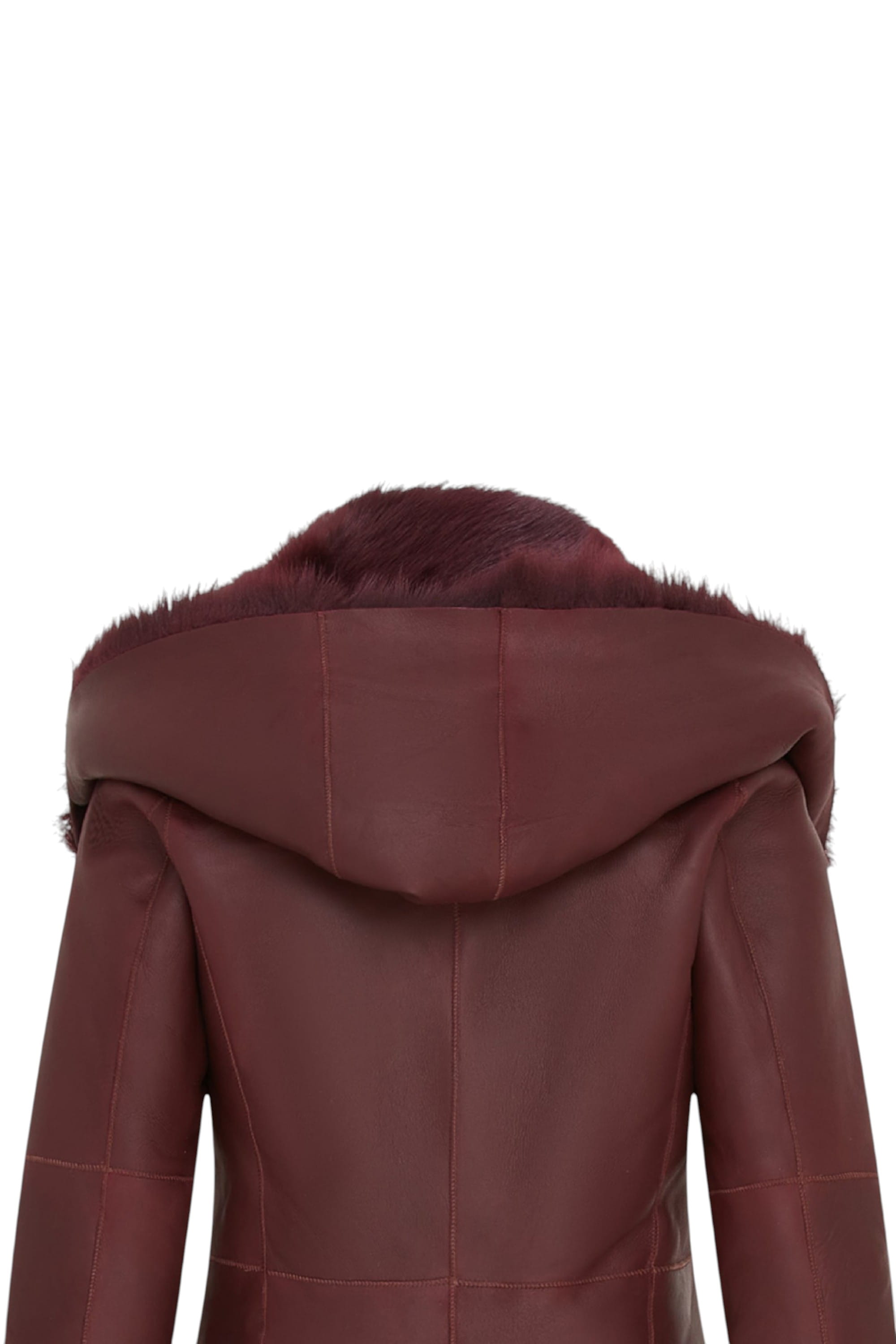 Burgundy Toscana Sheeps Leather Hood Trench Coat, Image 7 of 7