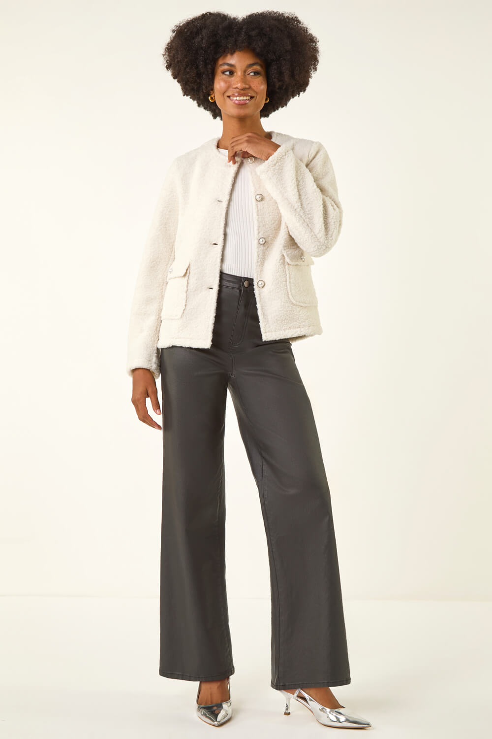 Ivory Cosy Boucle Fleece Jacket, Image 3 of 5