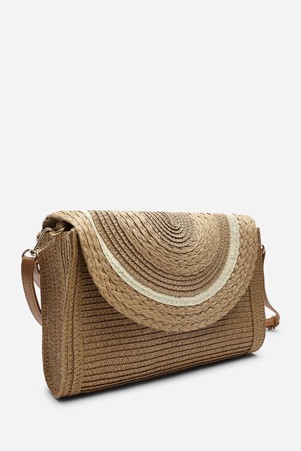 Brown Alto Raffia Fold Over Clutch Bag, Image 3 of 6
