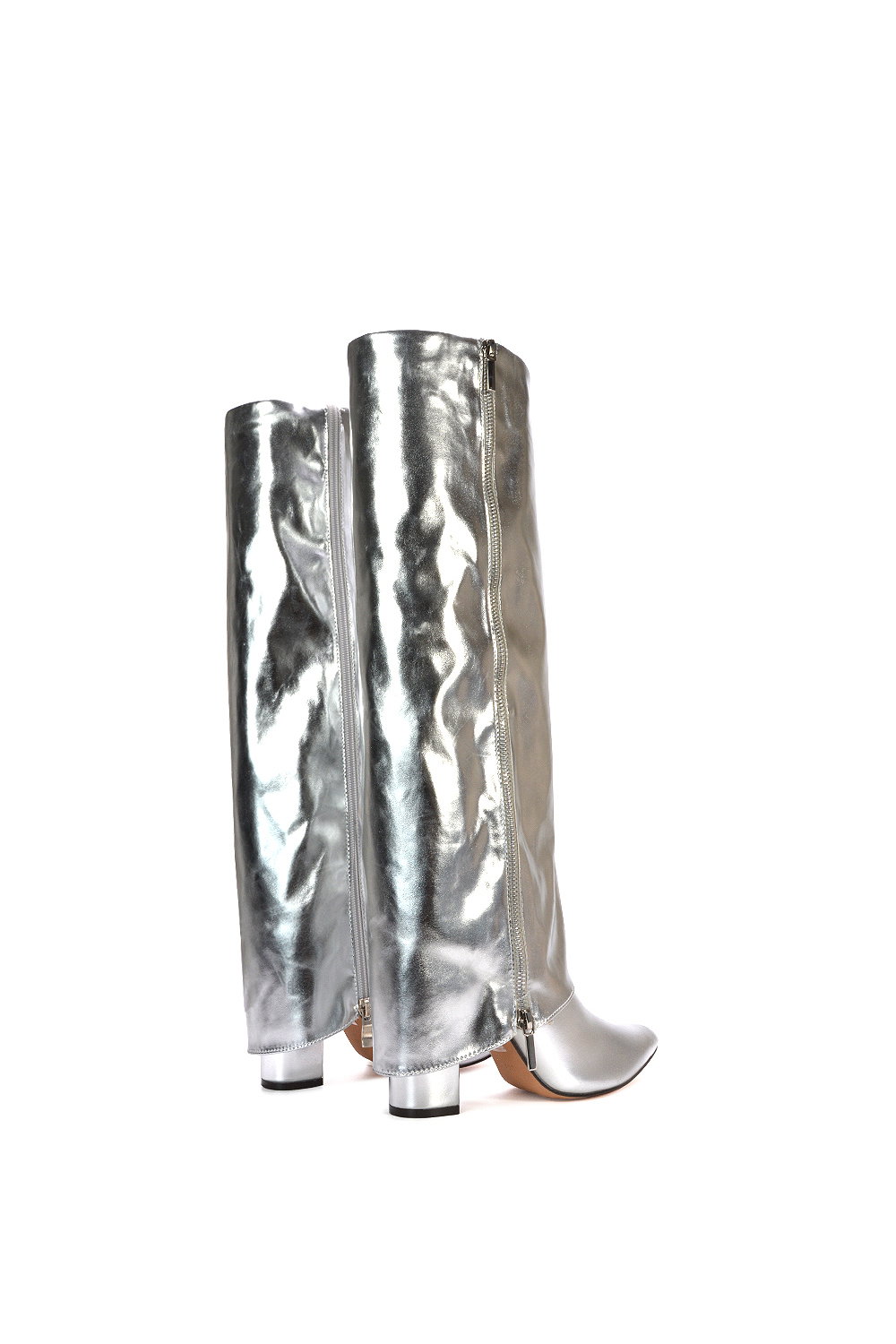Silver 'Allie' Knee High Boots Fold Over Point Toe Deco Zip, Image 6 of 6