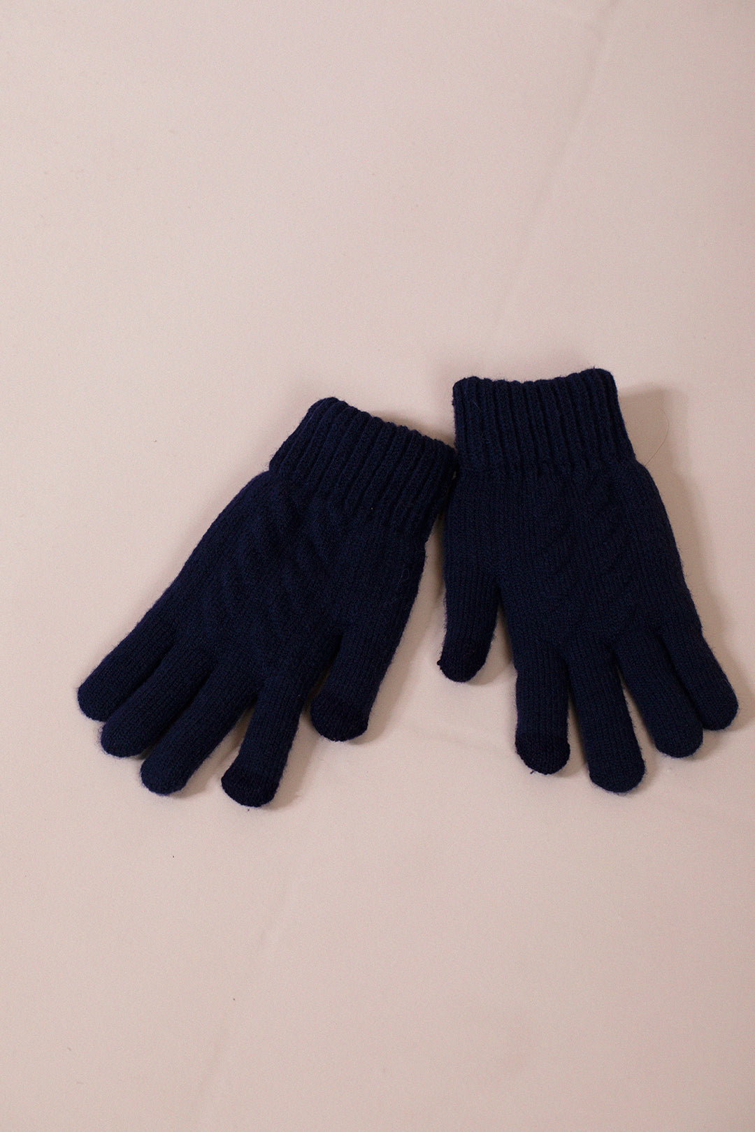 Navy Touch Screen Cable Knit Gloves - Fleece Lined, Image 1 of 4