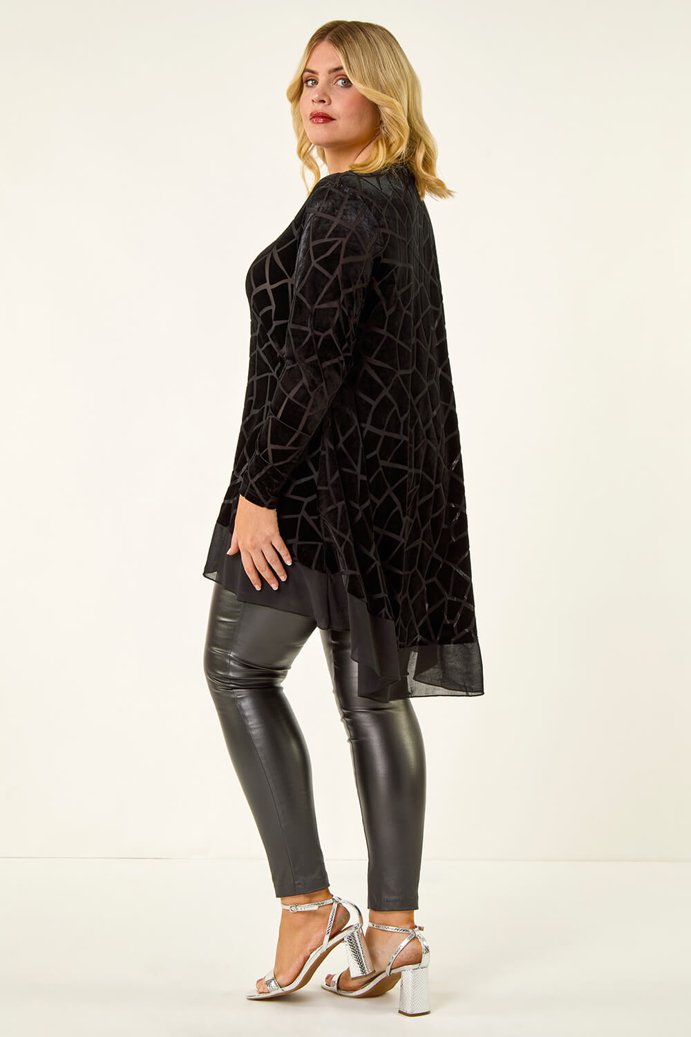 Black Curve Velvet Chiffon Hem Top, Image 4 of 4