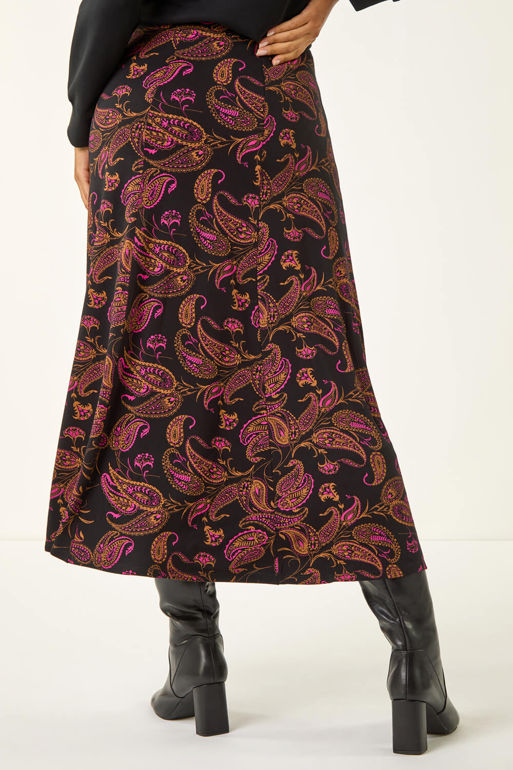 Pink Paisley Print Midi Stretch Skirt, Image 5 of 5