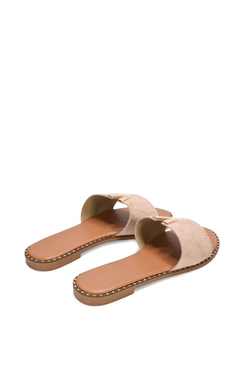 Taupe XY LONDON Taupe 'Rorie' Slip On Cut Out Flat Sandal Sliders, Image 6 of 6