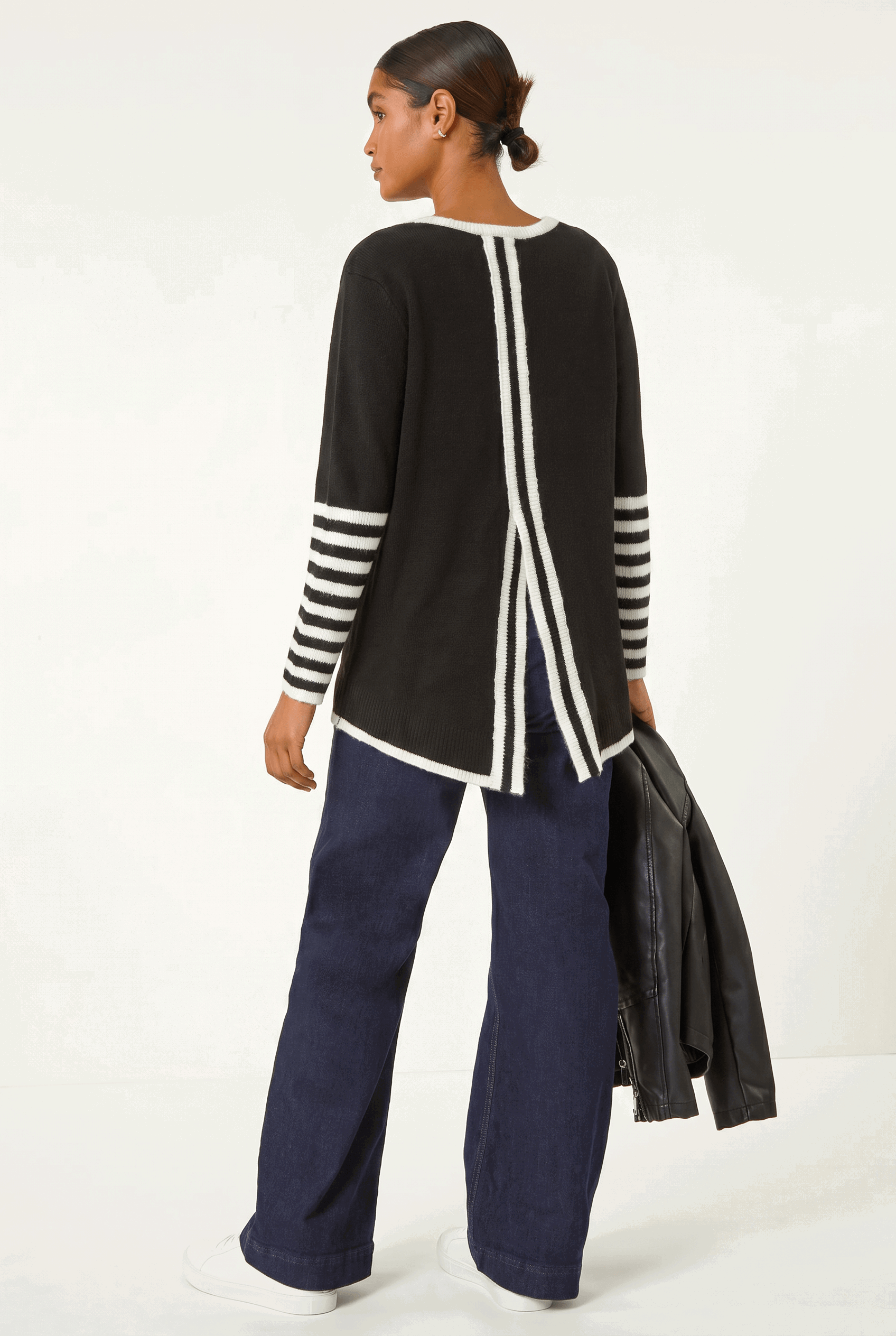 Black Contrast Stripe Detail Knit Jumper, Image 4 of 5