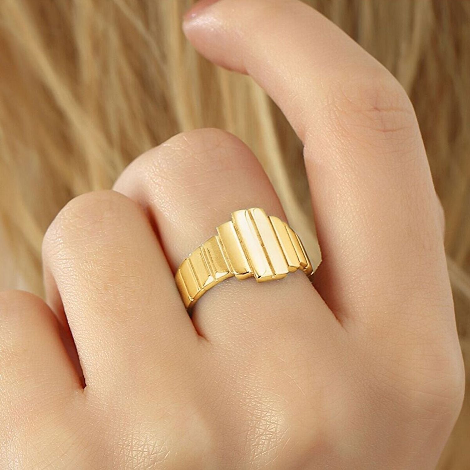 Gold Spero Gold Multiple Bar Layered Rectangular Sterling Silver Ring, Image 3 of 3