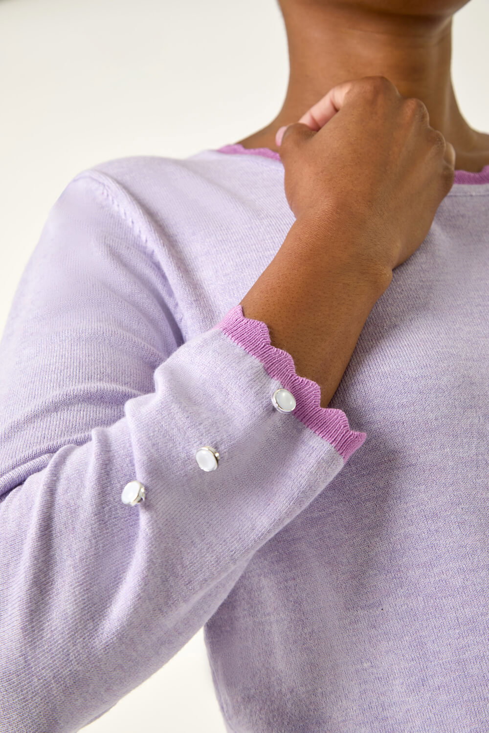 Lilac Scallop Neck Button Knit Jumper, Image 6 of 5