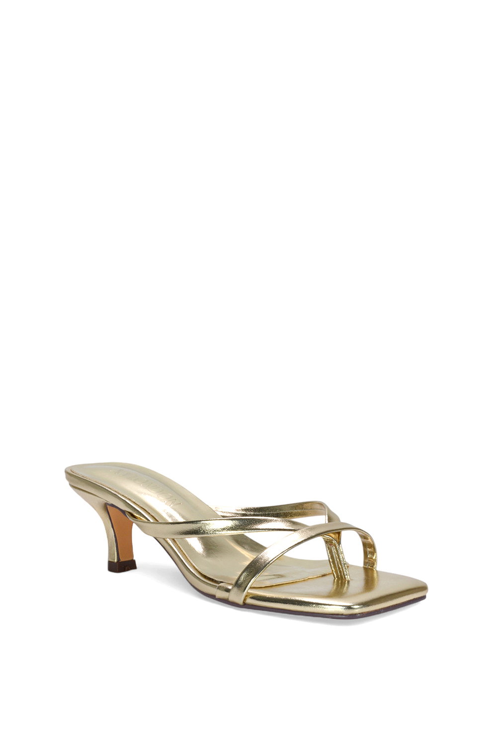 Gold XY LONDON Gold 'Tiana' Kitten Heel Sandal Mules With Toe Post, Image 2 of 6
