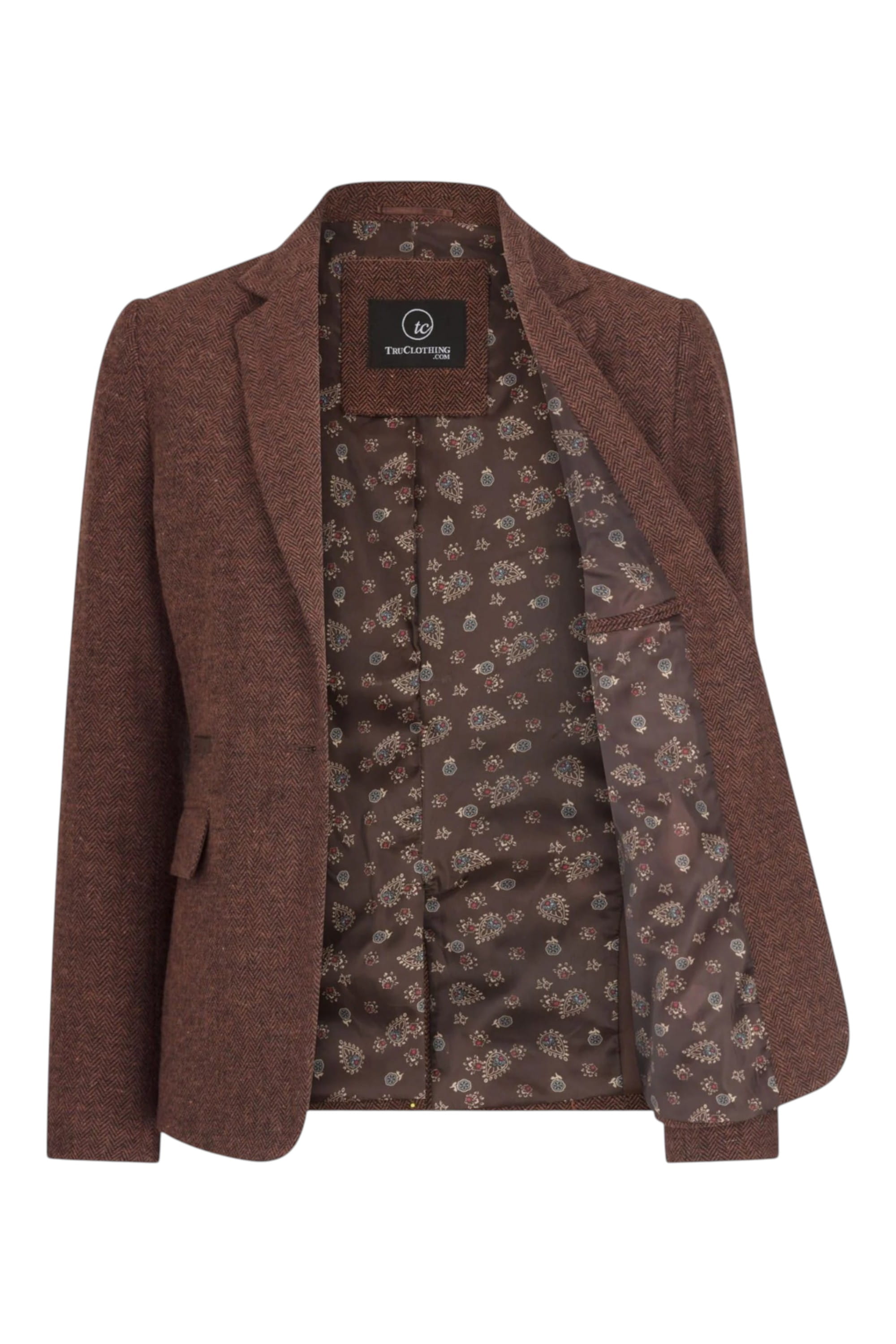 Rust Infinity Leather Rust Brown Herringbone Wool Tweed Check Blazer, Image 3 of 5