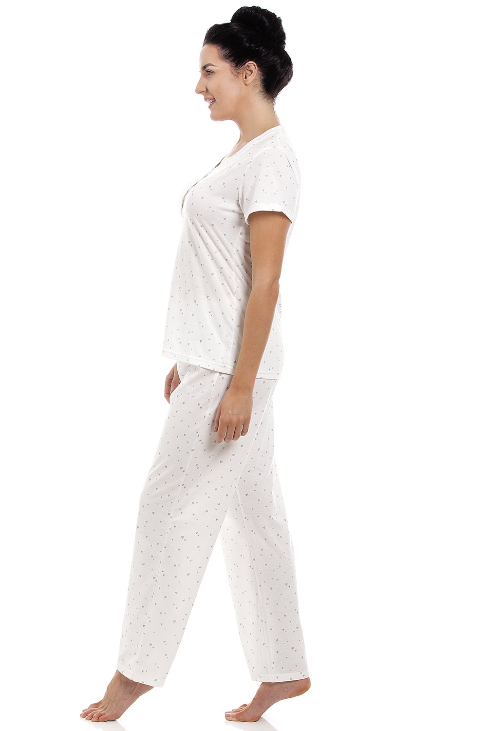 White Glitter Heart Print Lightweight Pyjama Set, Image 2 of 5