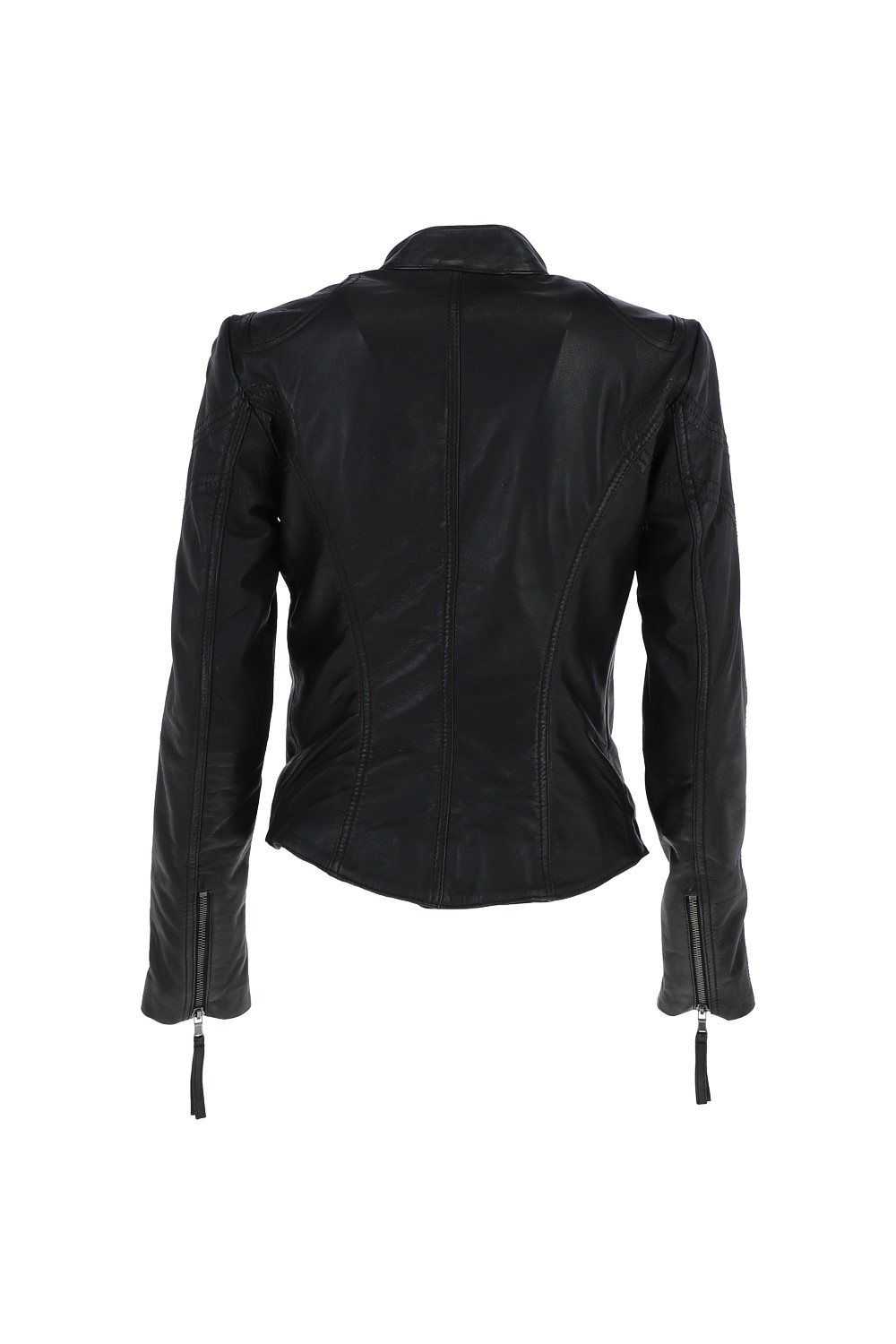 Black 'lolita' Real Leather Mandarin Collar Biker Jacket, Image 4 of 5