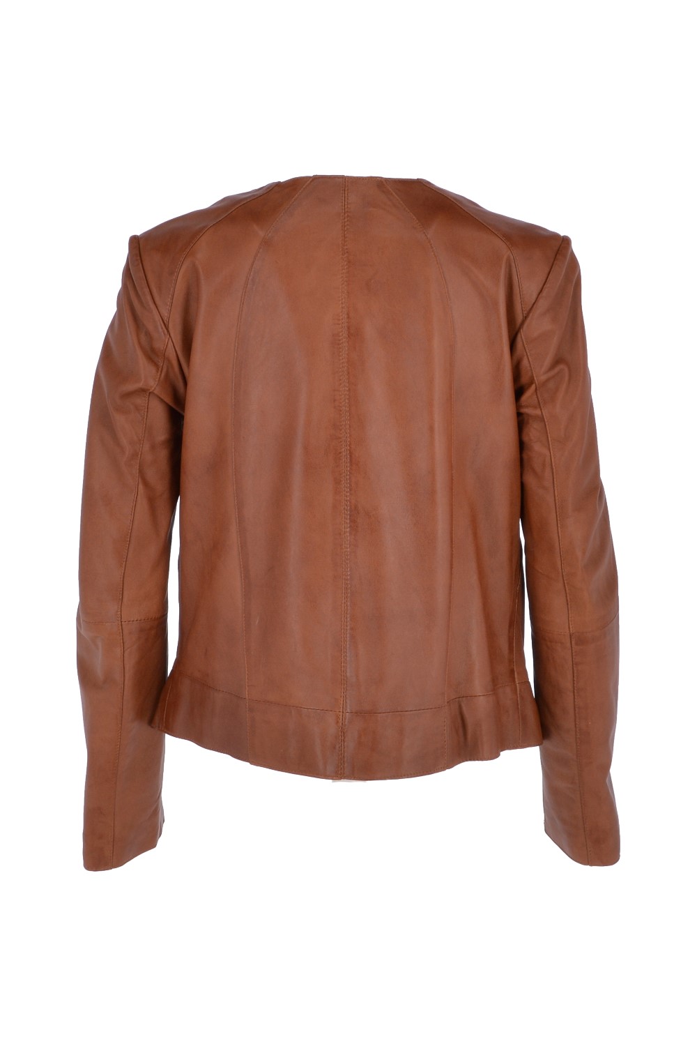 Tan 'Chambery' Collarless Real Leather Jacket, Image 4 of 5