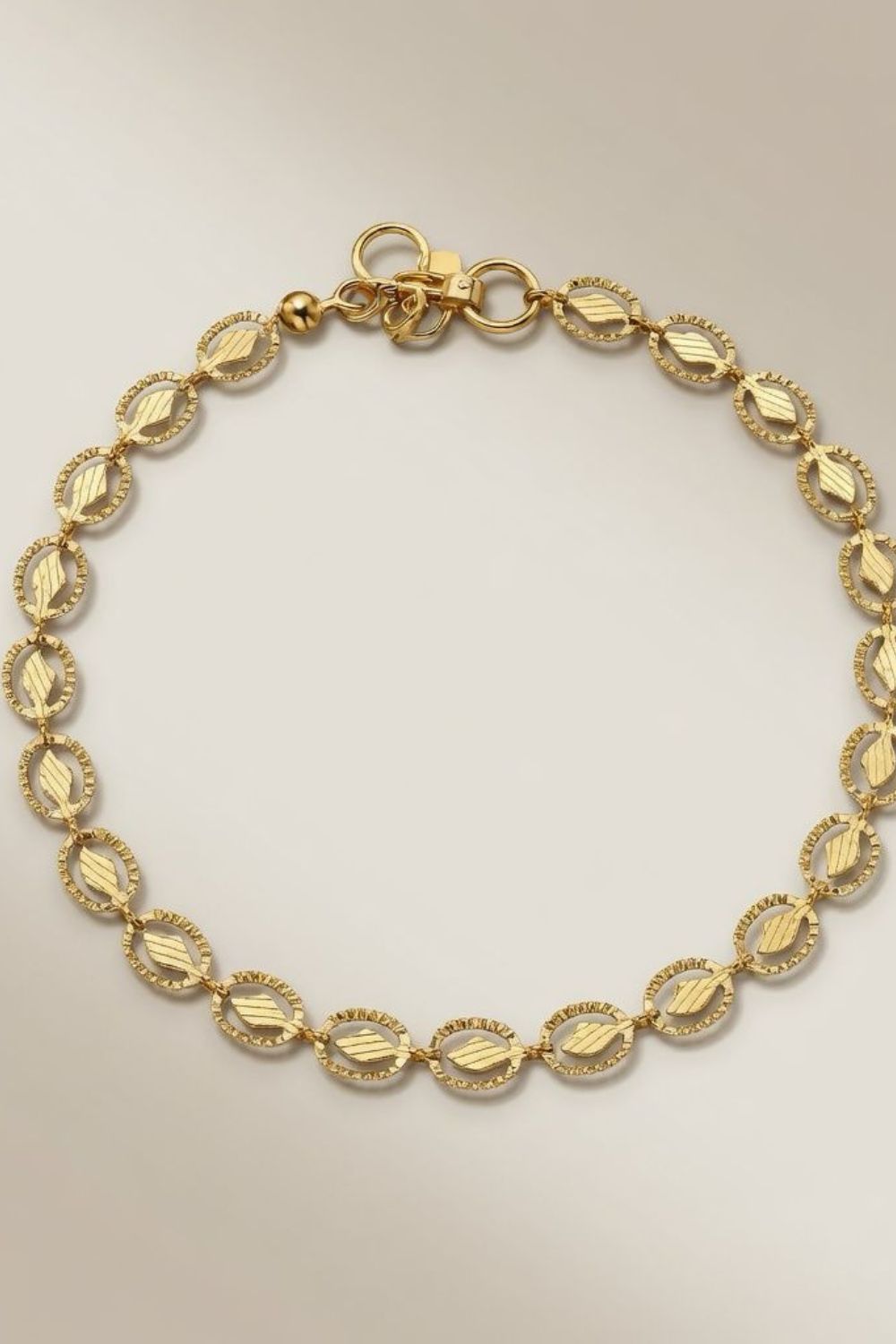 Gold Golden Brass Oval Leaf Minimalist Boho Thin Slim Foot Payal Anklet, Image 1 of 2