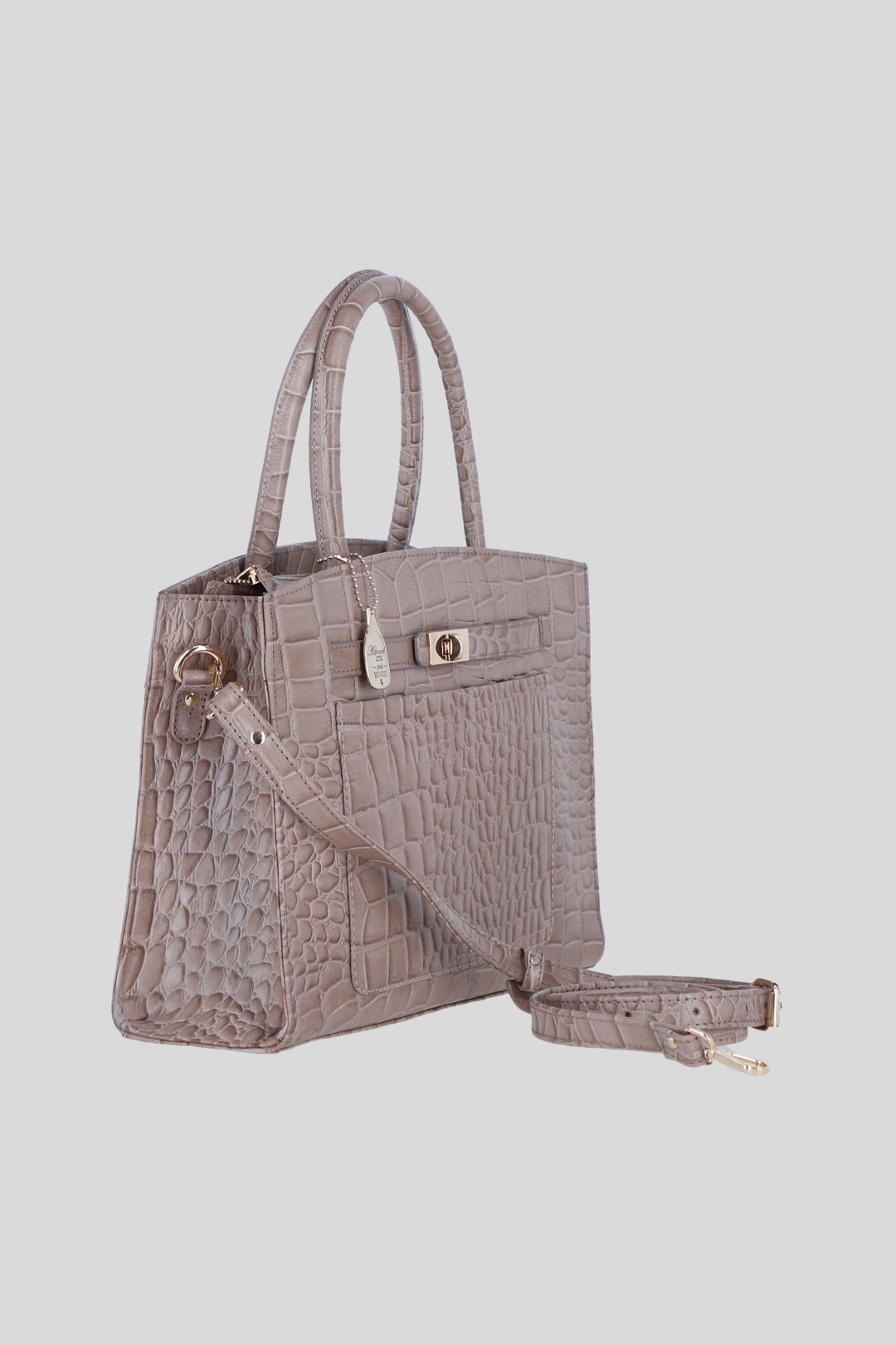 Grey Real Leather Structured Handbag with Detachable Strap, Image 4 of 4