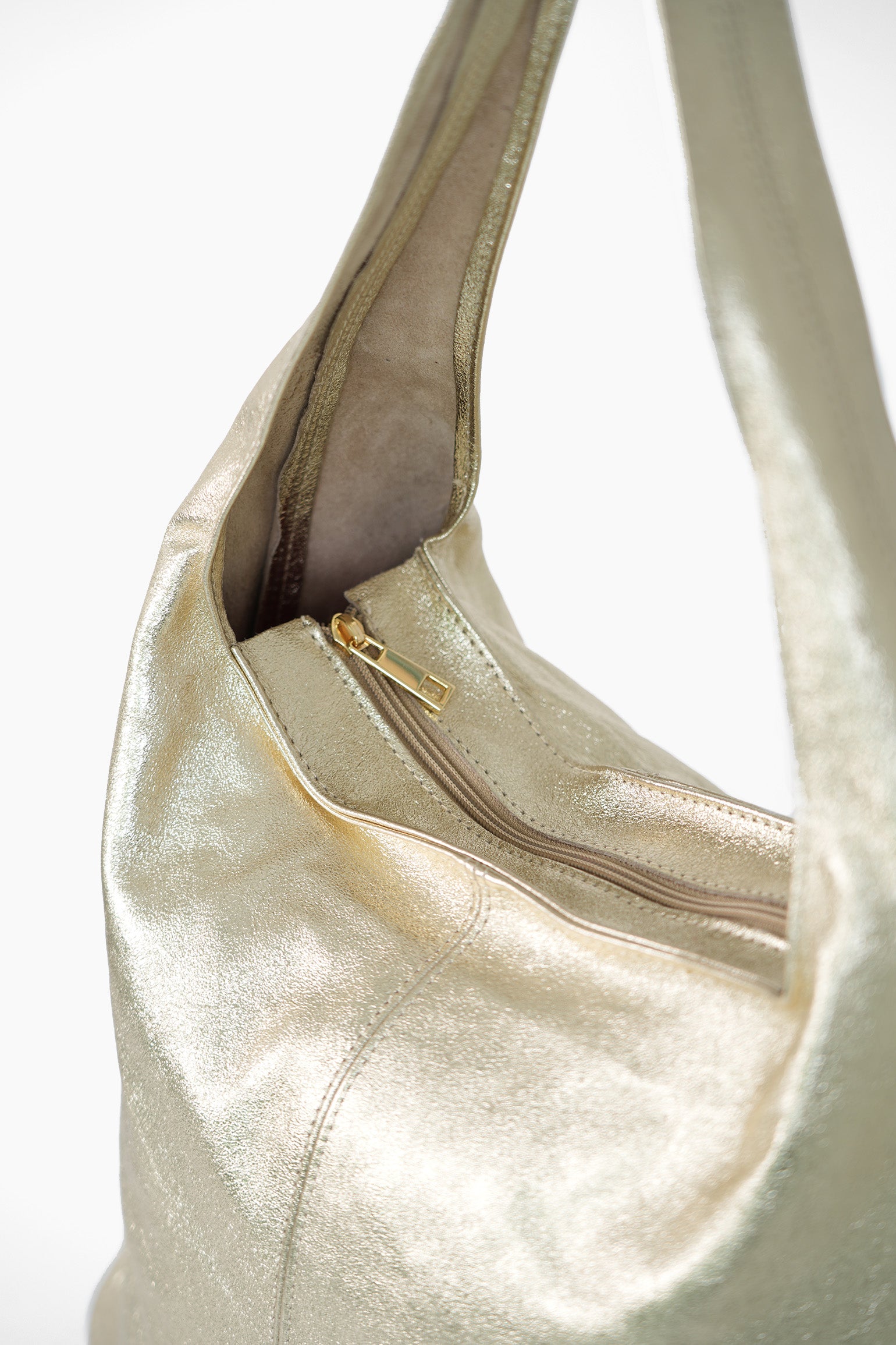 Gold Metallic Italian Leather Shoulder Bag, Image 3 of 3