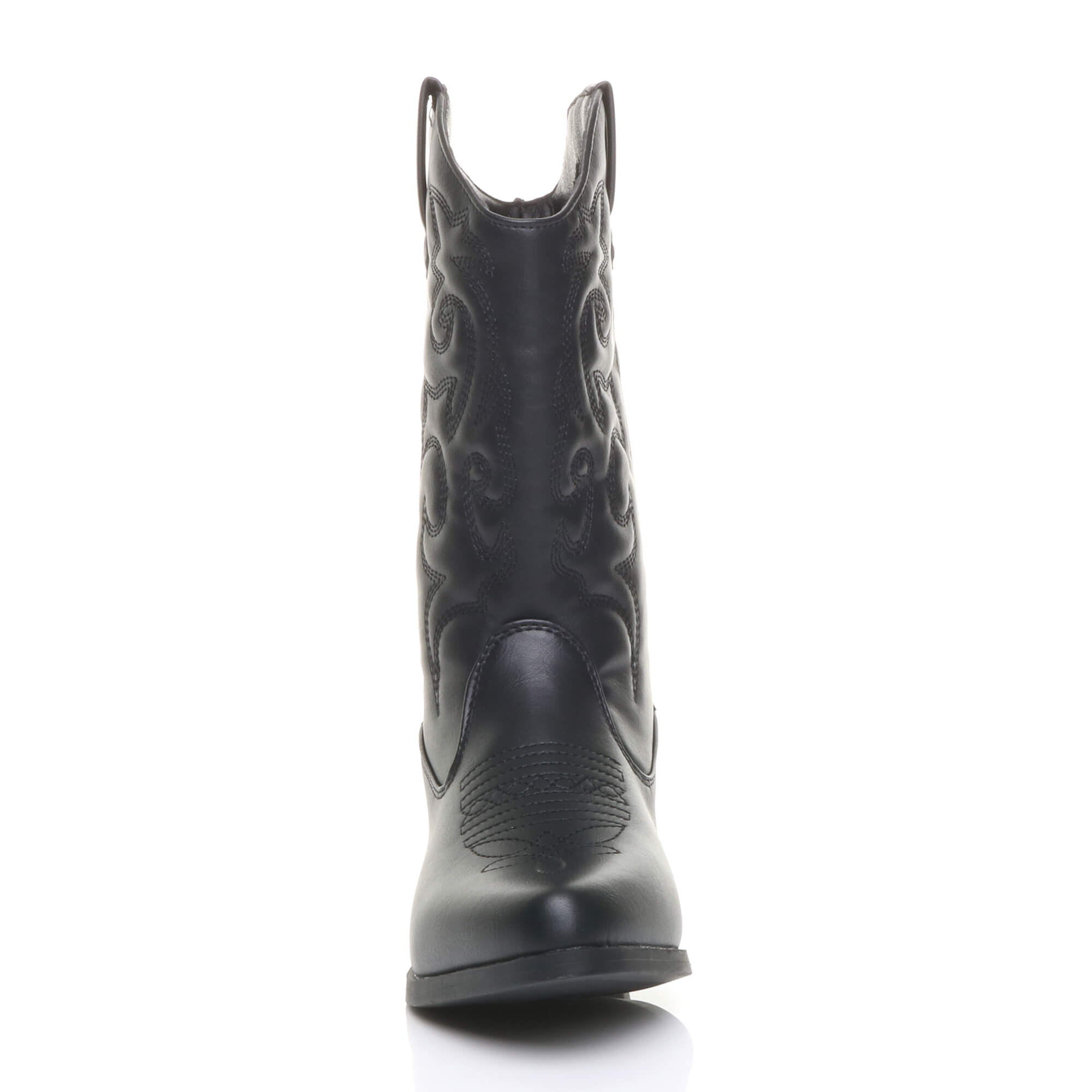 Black AJVANI Black Low Cuban Heel Embroidered Cowboy Western Boots, Image 6 of 6