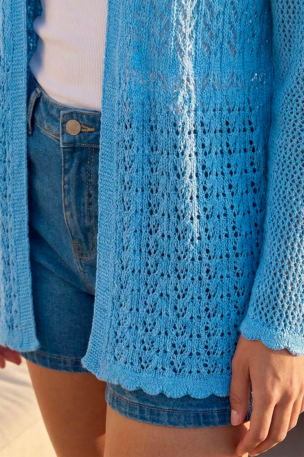 Blue Petite Pointelle Knit Cardigan, Image 5 of 4