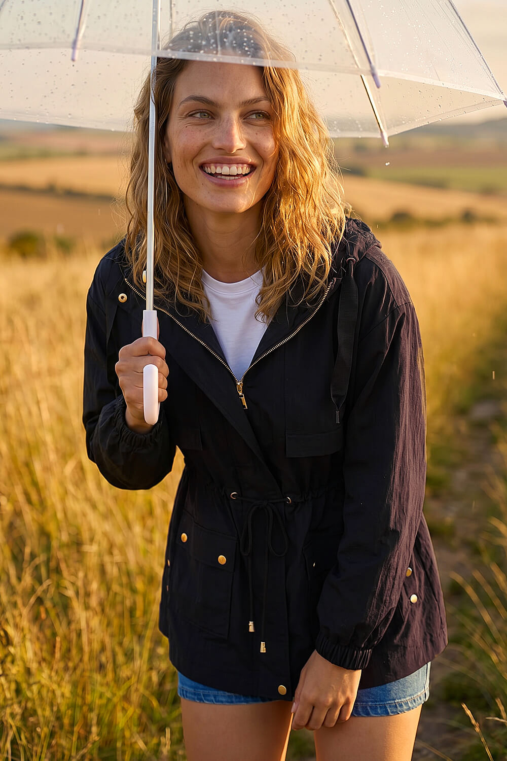 Black Shower Resistant Rain Jacket, Image 1 of 4