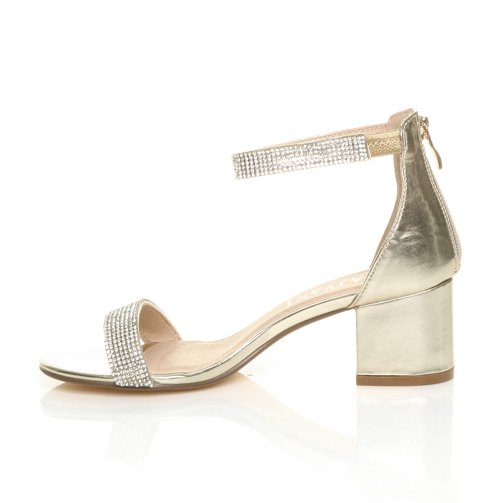 Gold AJVANI Gold Mid Block Heel Ankle Strap Sandals, Image 3 of 6
