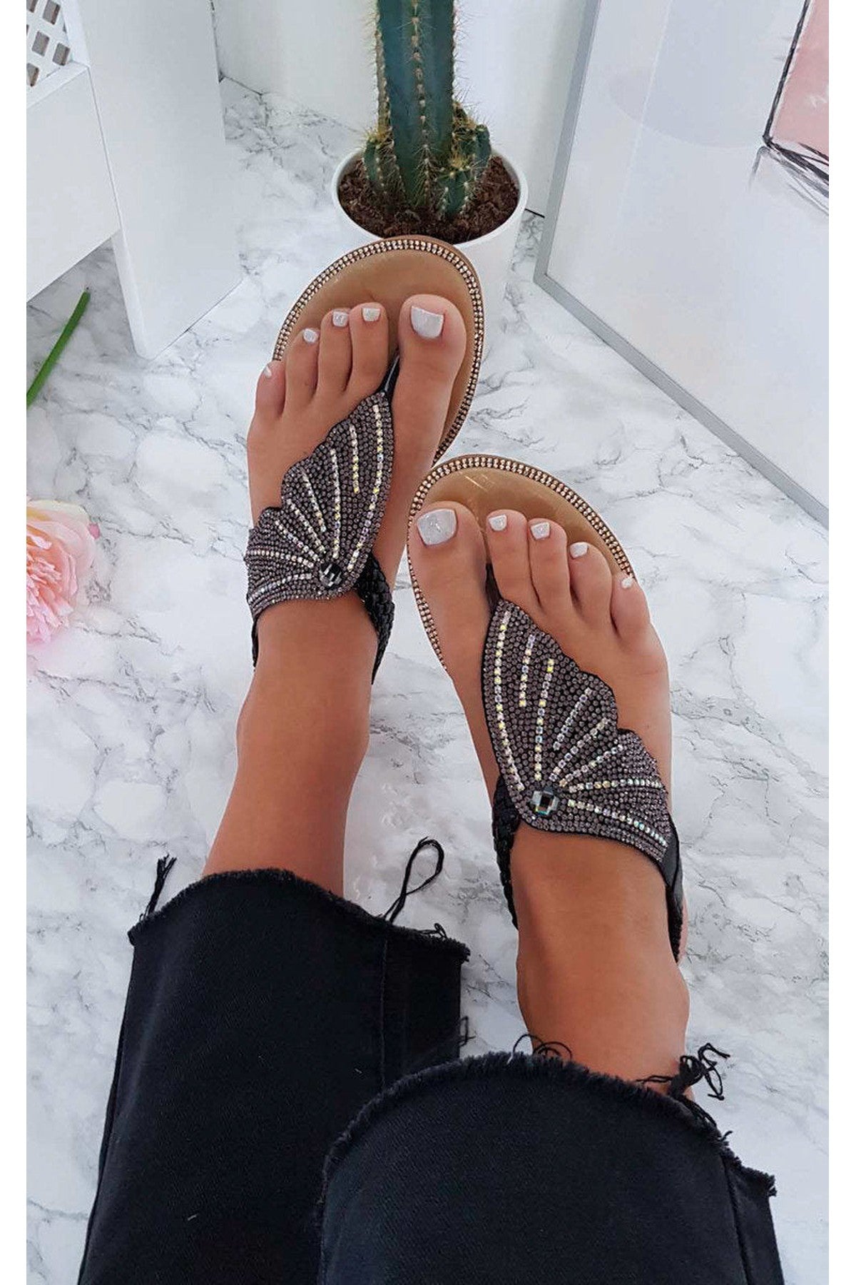 Black Orlagh Diamante Embellished Sandals