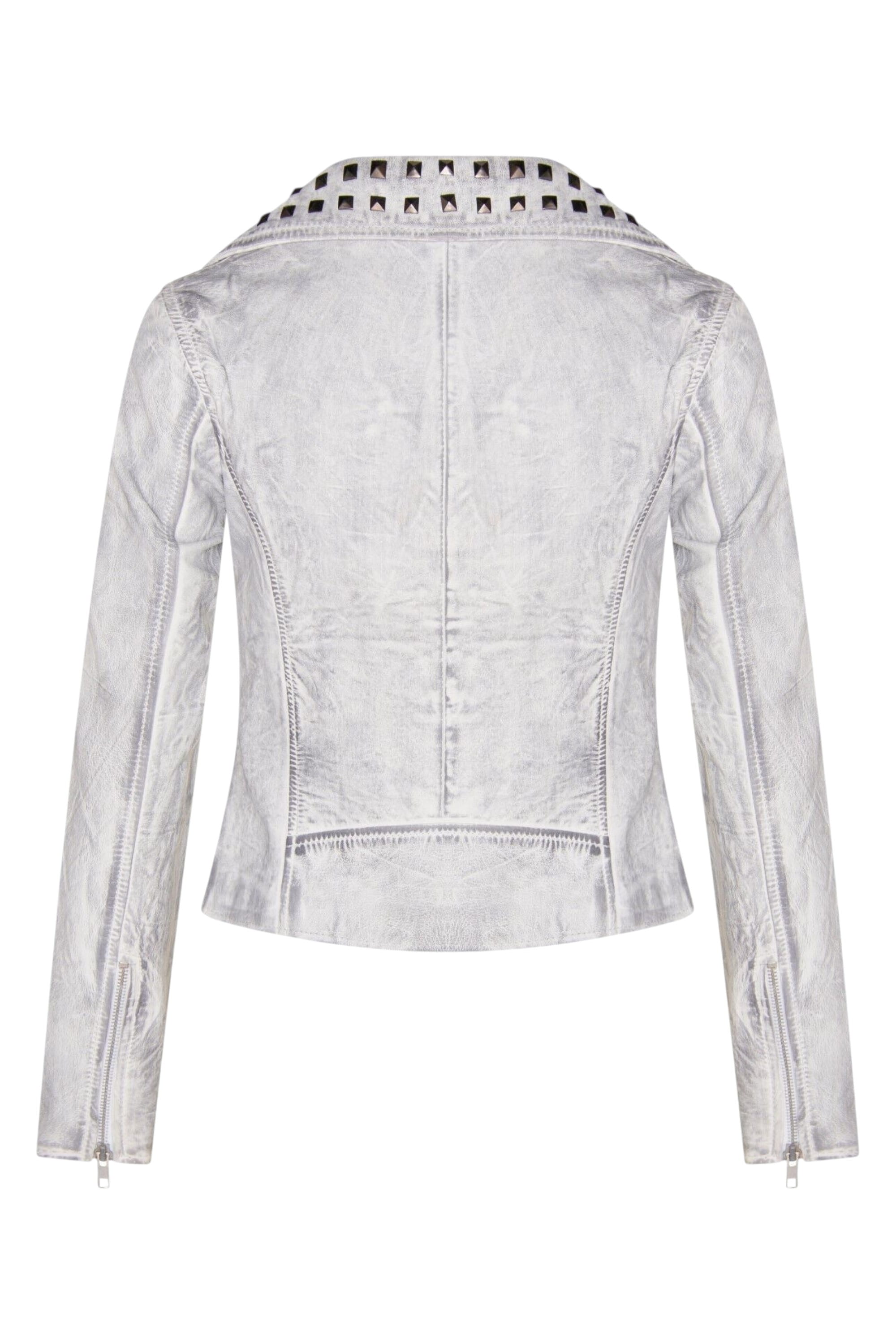 White Gothic Biker Stud Leather Jacket -Bilbao, Image 2 of 4