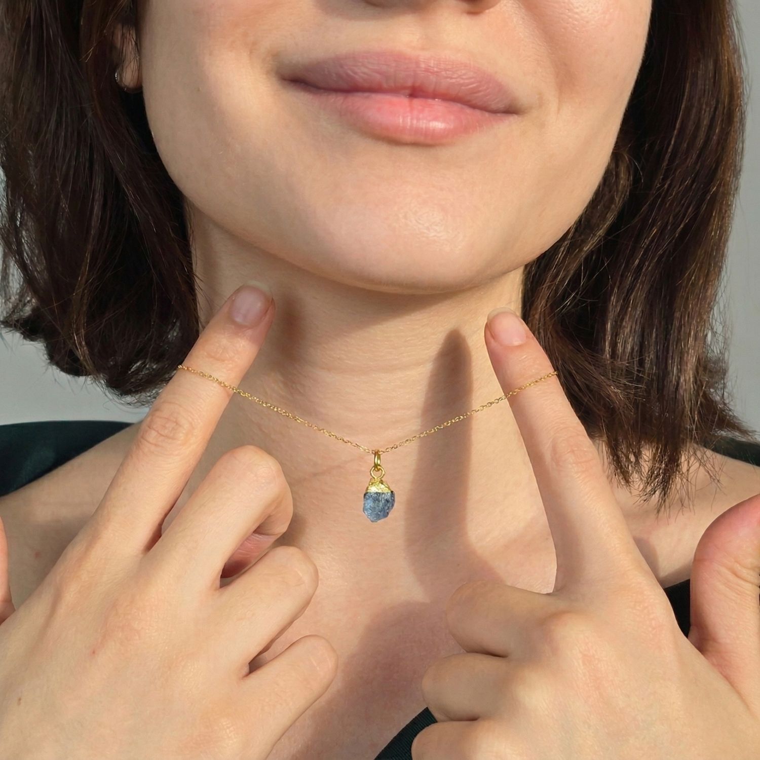 Gold Raw Sapphire September Birthstone Gold Plated Necklace, Image 3 of 4