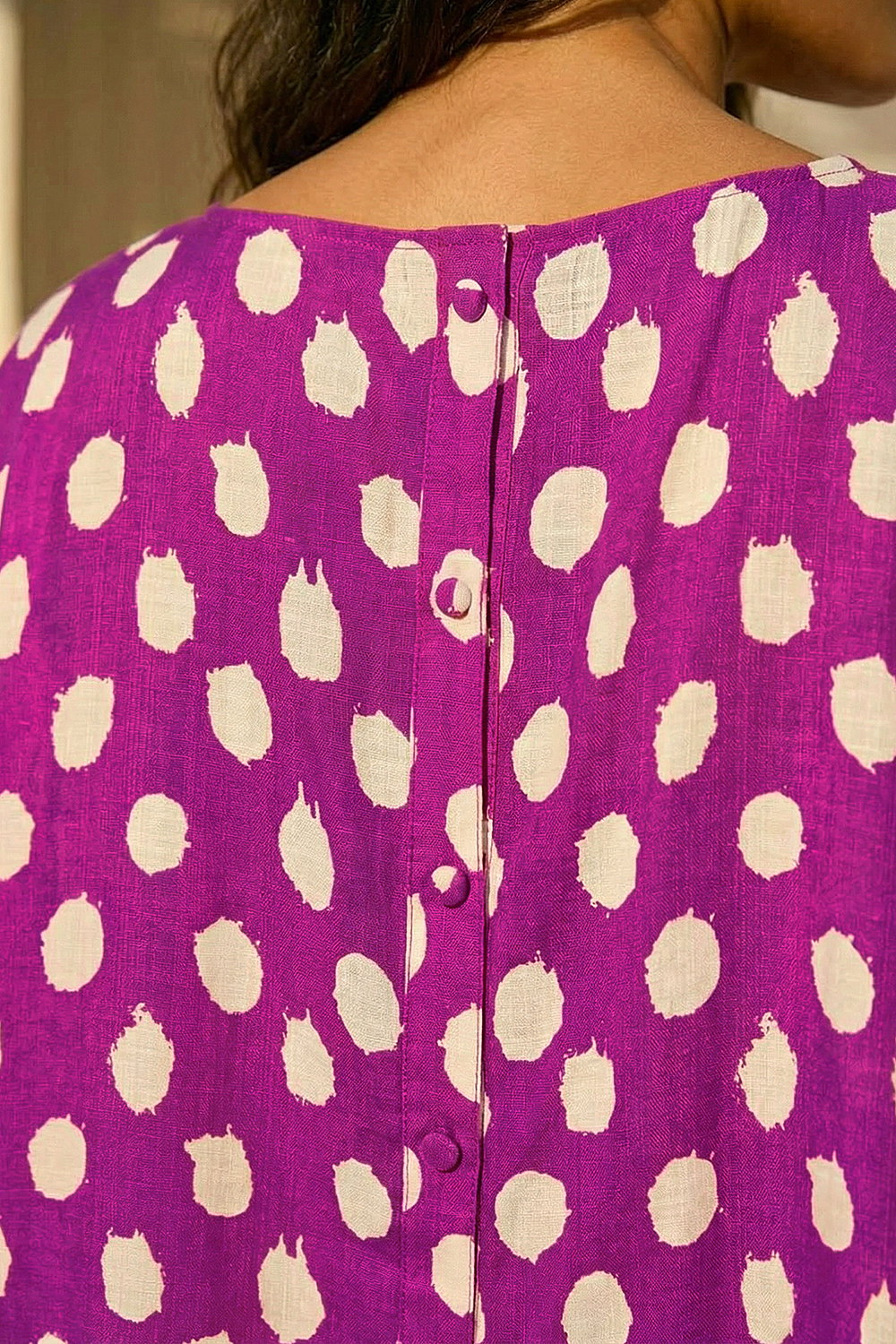 Magenta Polka Dot Button Back Top, Image 5 of 4