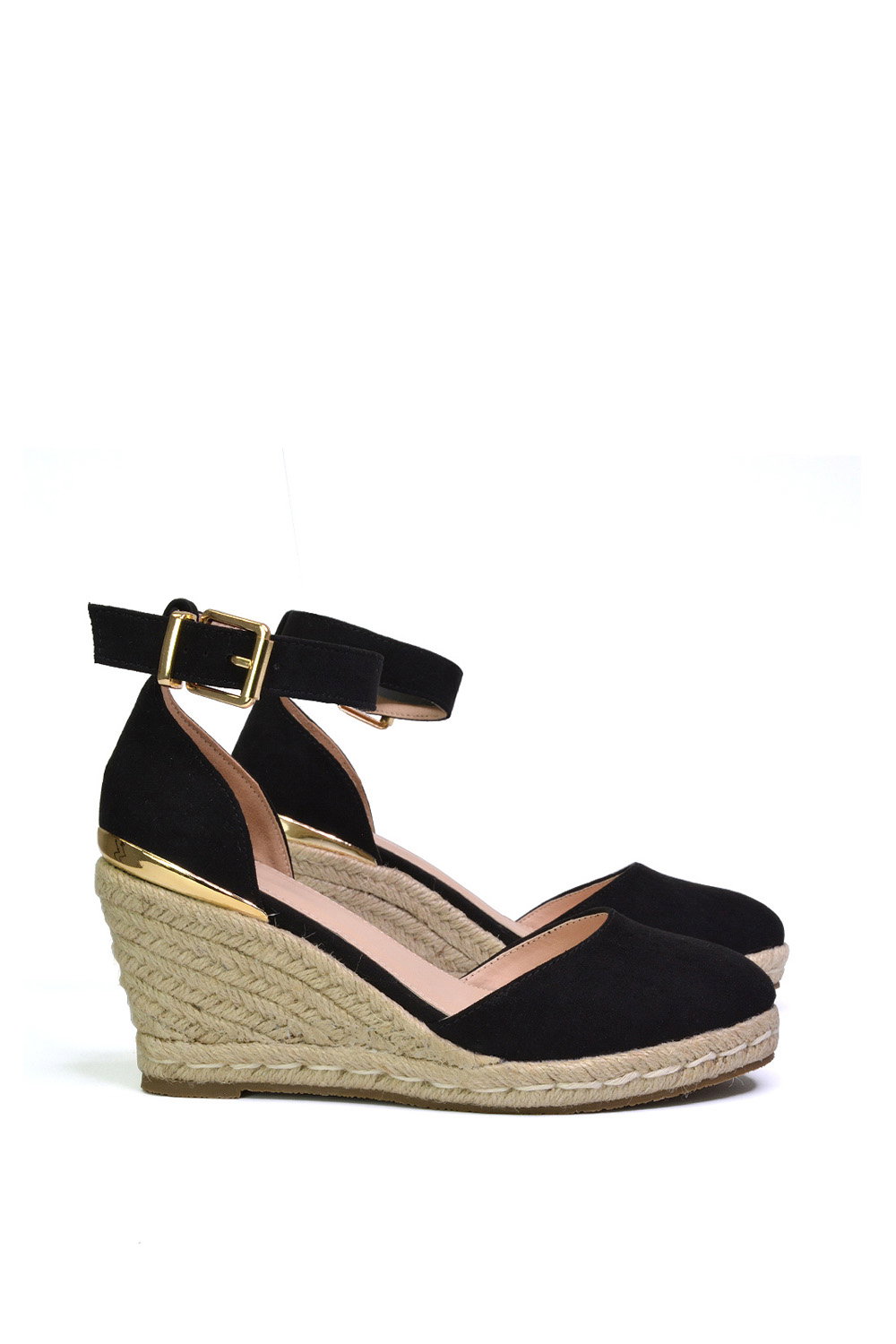 Black XY LONDON Black 'Forest' Closed Toe Espadrille Wedge Heel Sandals, Image 2 of 5